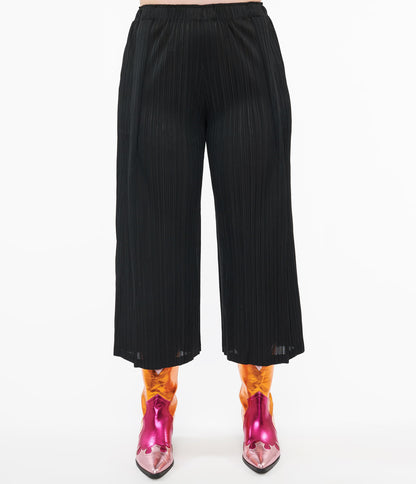 Black Pleated Cropped Pants - Unique Vintage - Womens, BOTTOMS, SKIRTS