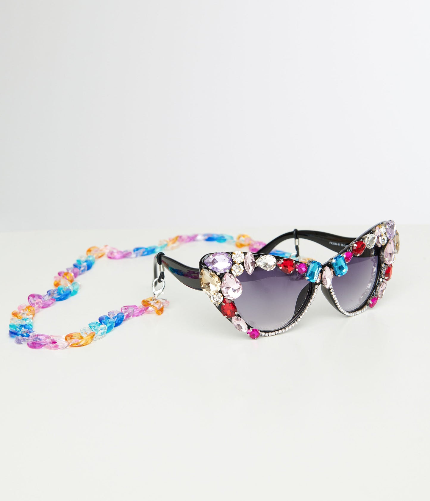 Black & Rainbow Gem Bomb Cat Eye Sunglasses - Unique Vintage - Womens, ACCESSORIES, SUNGLASSES