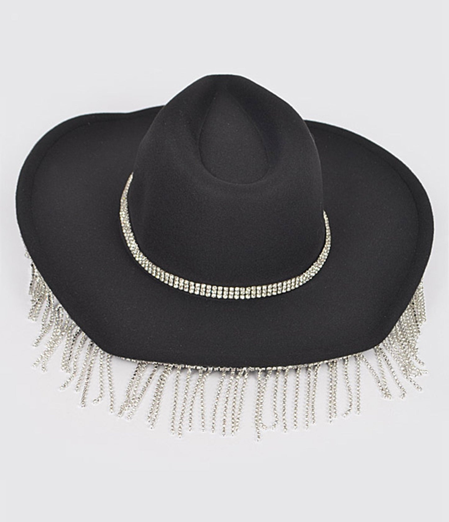 Black Rhinestone Fringe Cowboy Hat - Unique Vintage - Womens, ACCESSORIES, HATS