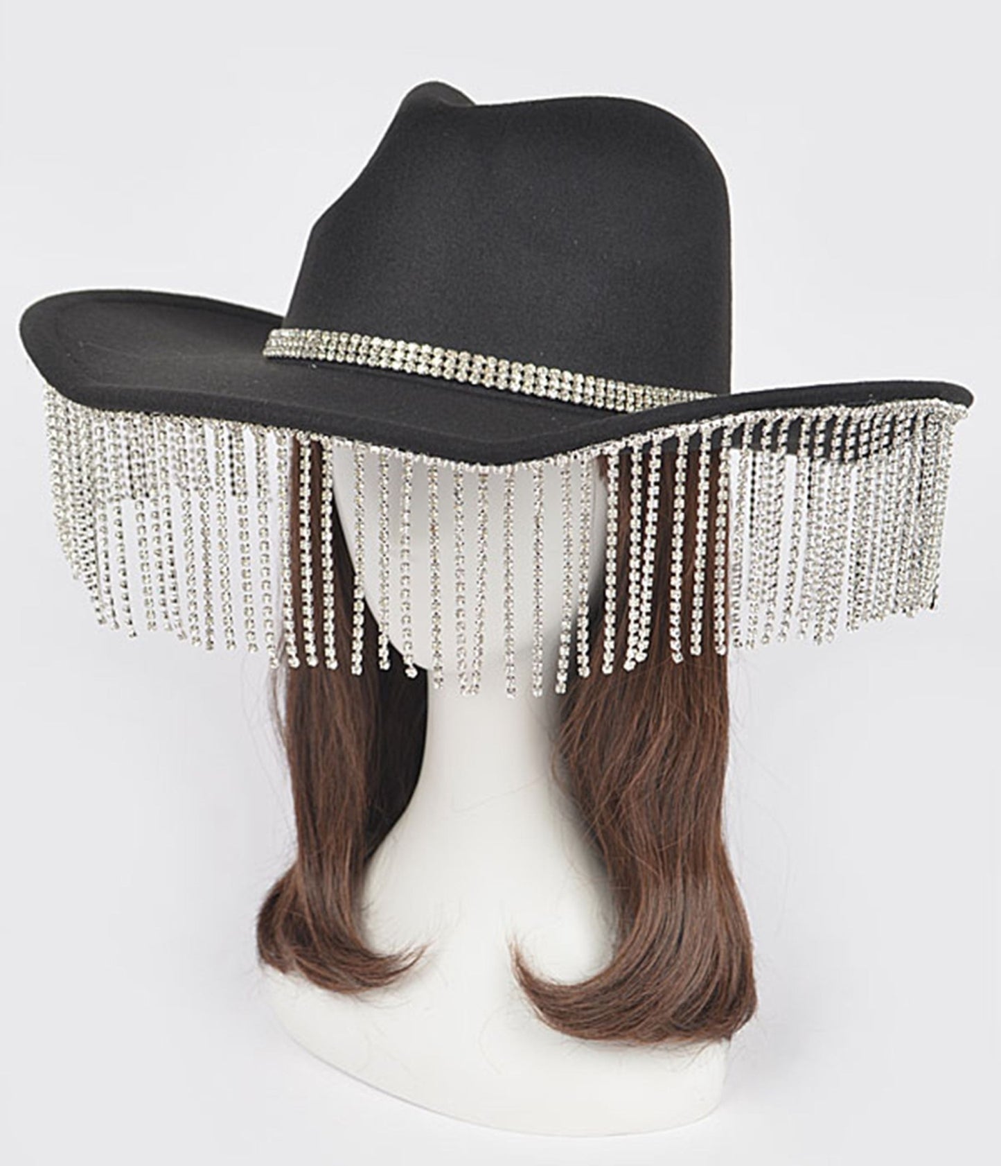 Black Rhinestone Fringe Cowboy Hat - Unique Vintage - Womens, ACCESSORIES, HATS