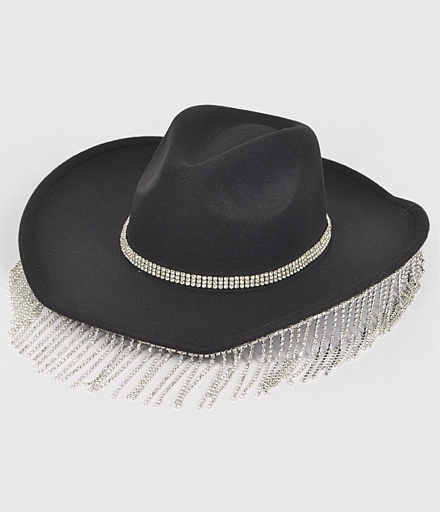Black Rhinestone Fringe Cowboy Hat - Unique Vintage - Womens, ACCESSORIES, HATS