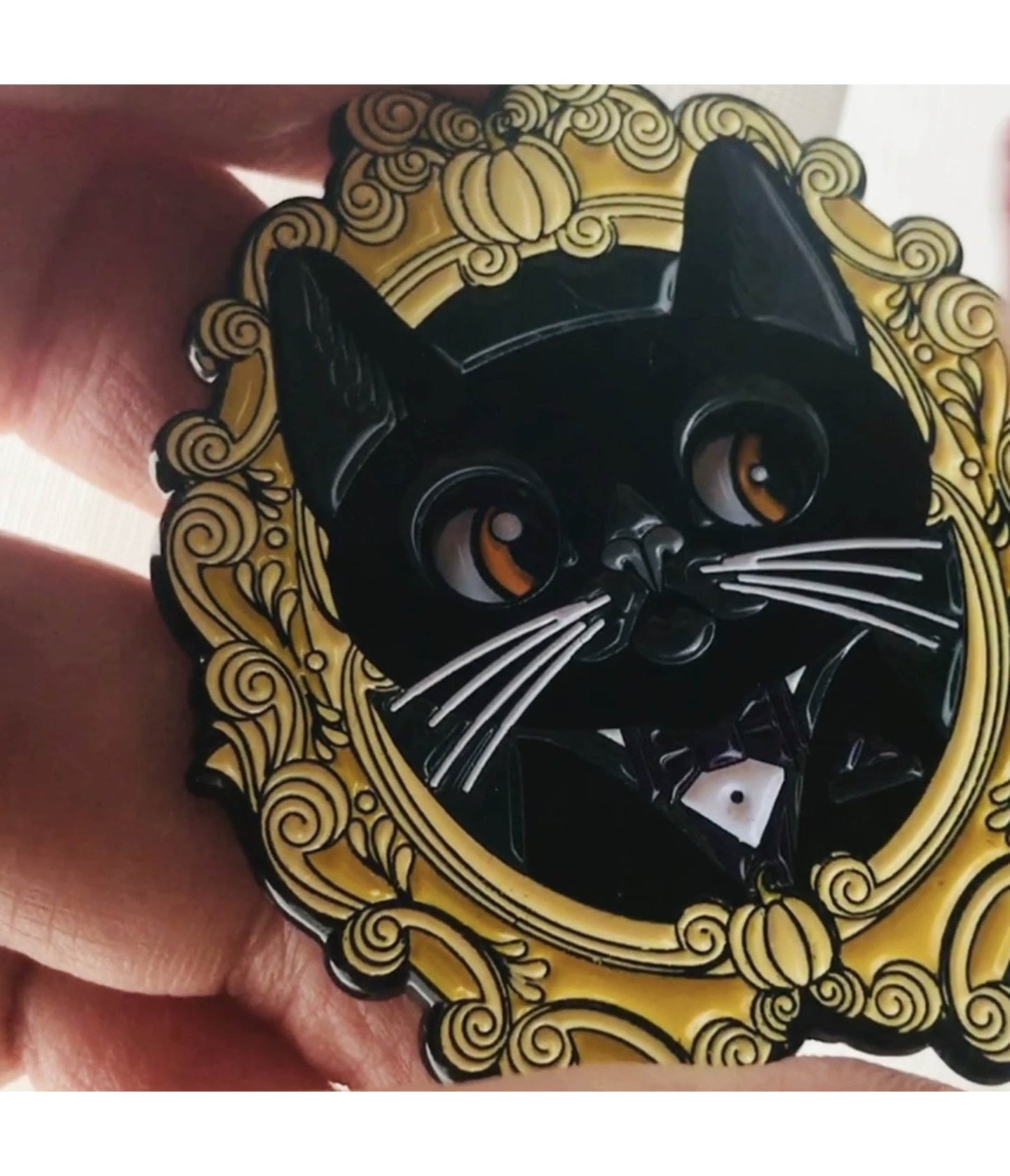 Black Sliding Eye Cat Enamel Pin - Unique Vintage - Womens, ACCESSORIES, JEWELRY