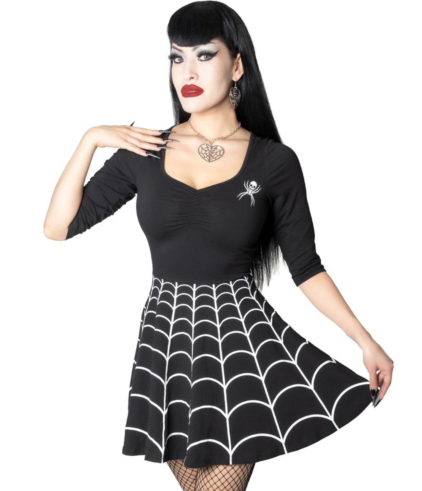 Black Spiderweb Skater Dress - Unique Vintage - Womens, TOPS, WOVEN TOPS