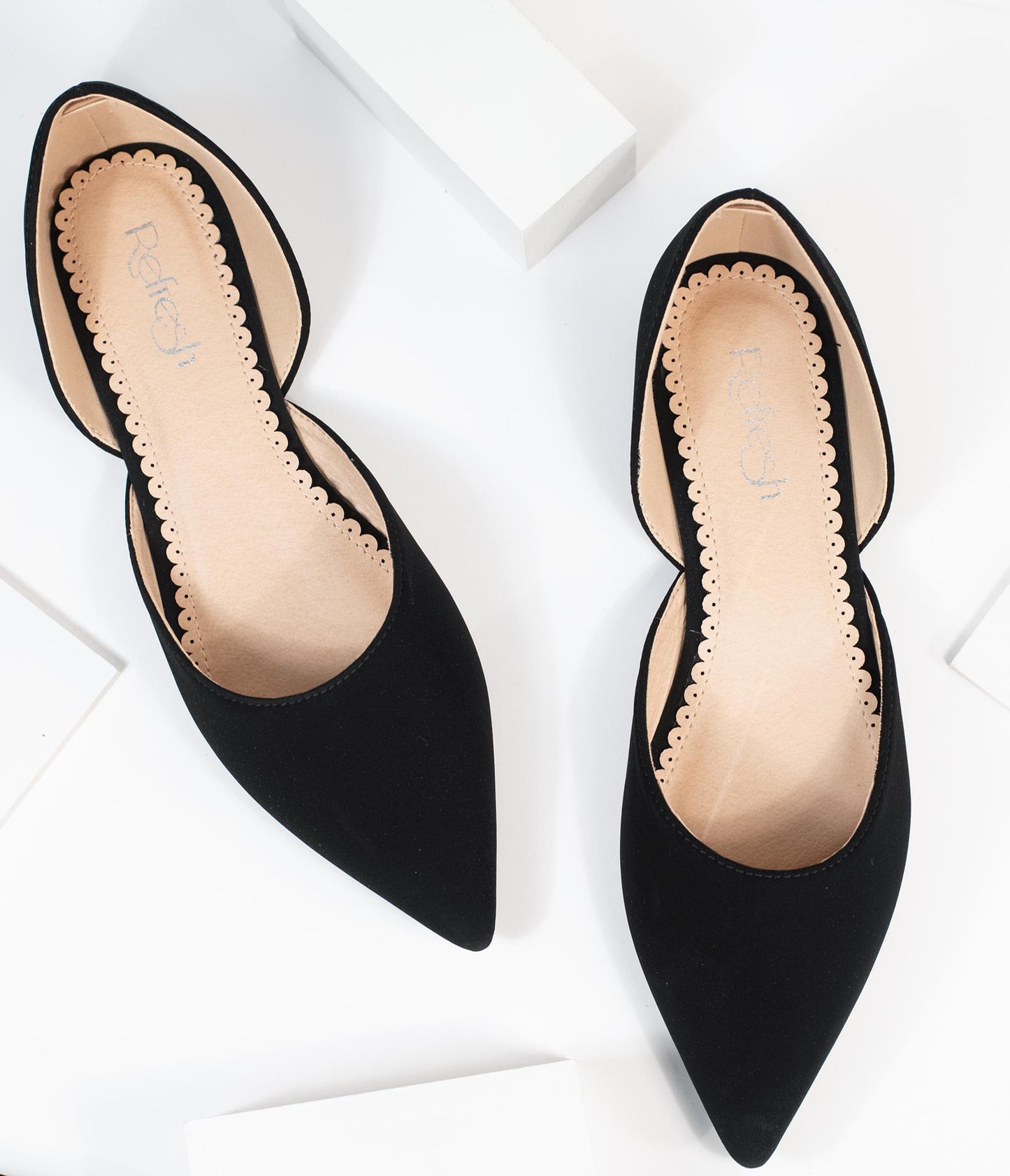 Black Suede Pointed Toe Flats - Unique Vintage - Womens, SHOES, FLATS