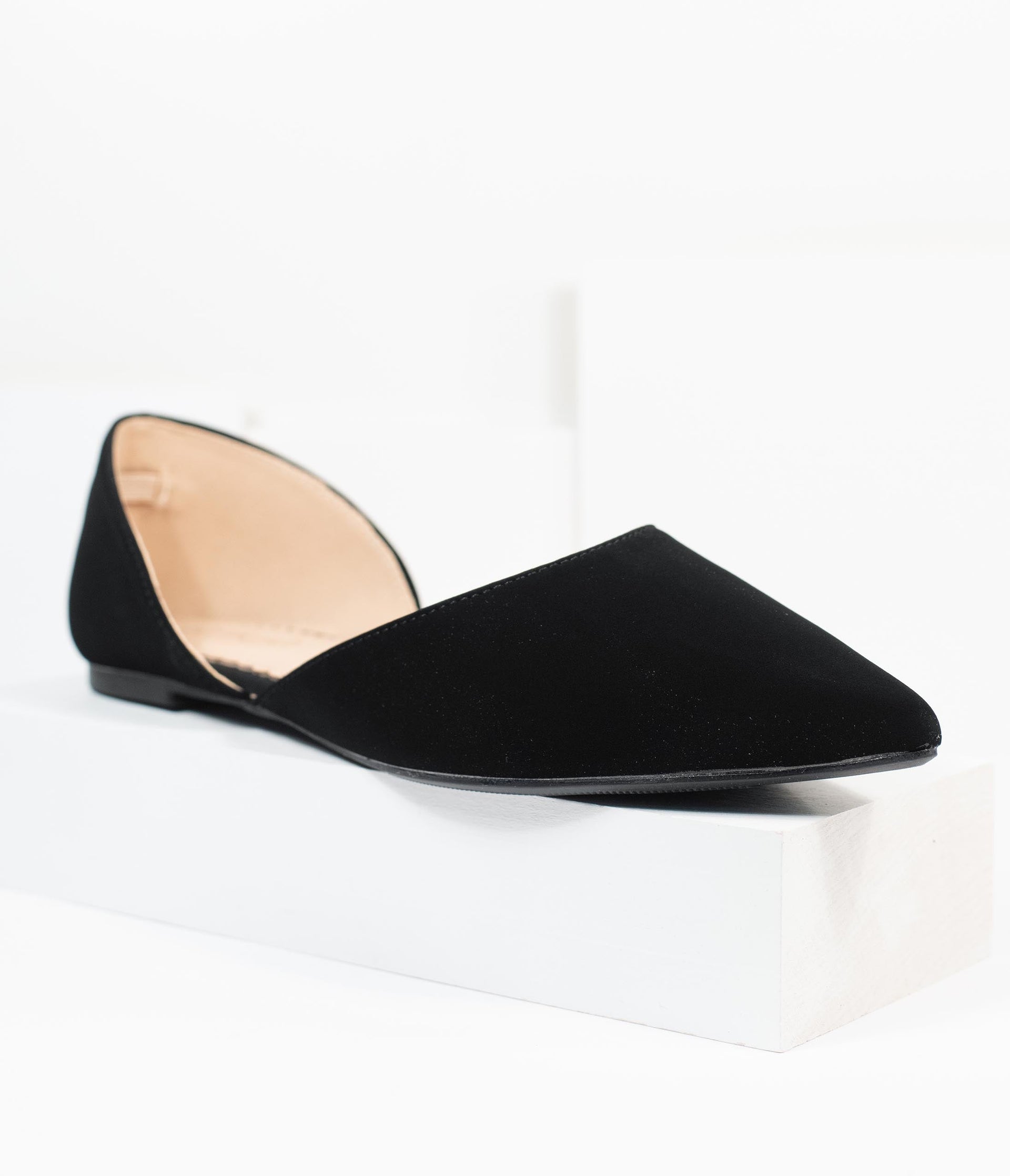 Black Suede Pointed Toe Flats - Unique Vintage - Womens, SHOES, FLATS