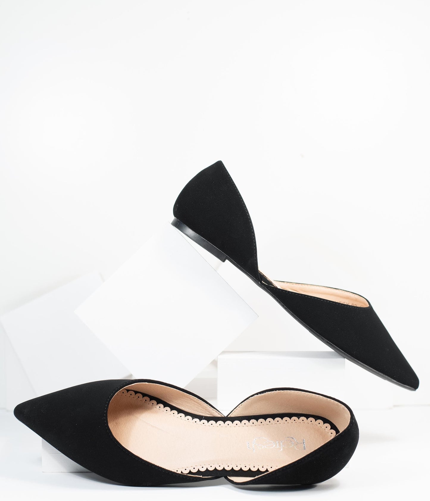 Black Suede Pointed Toe Flats - Unique Vintage - Womens, SHOES, FLATS