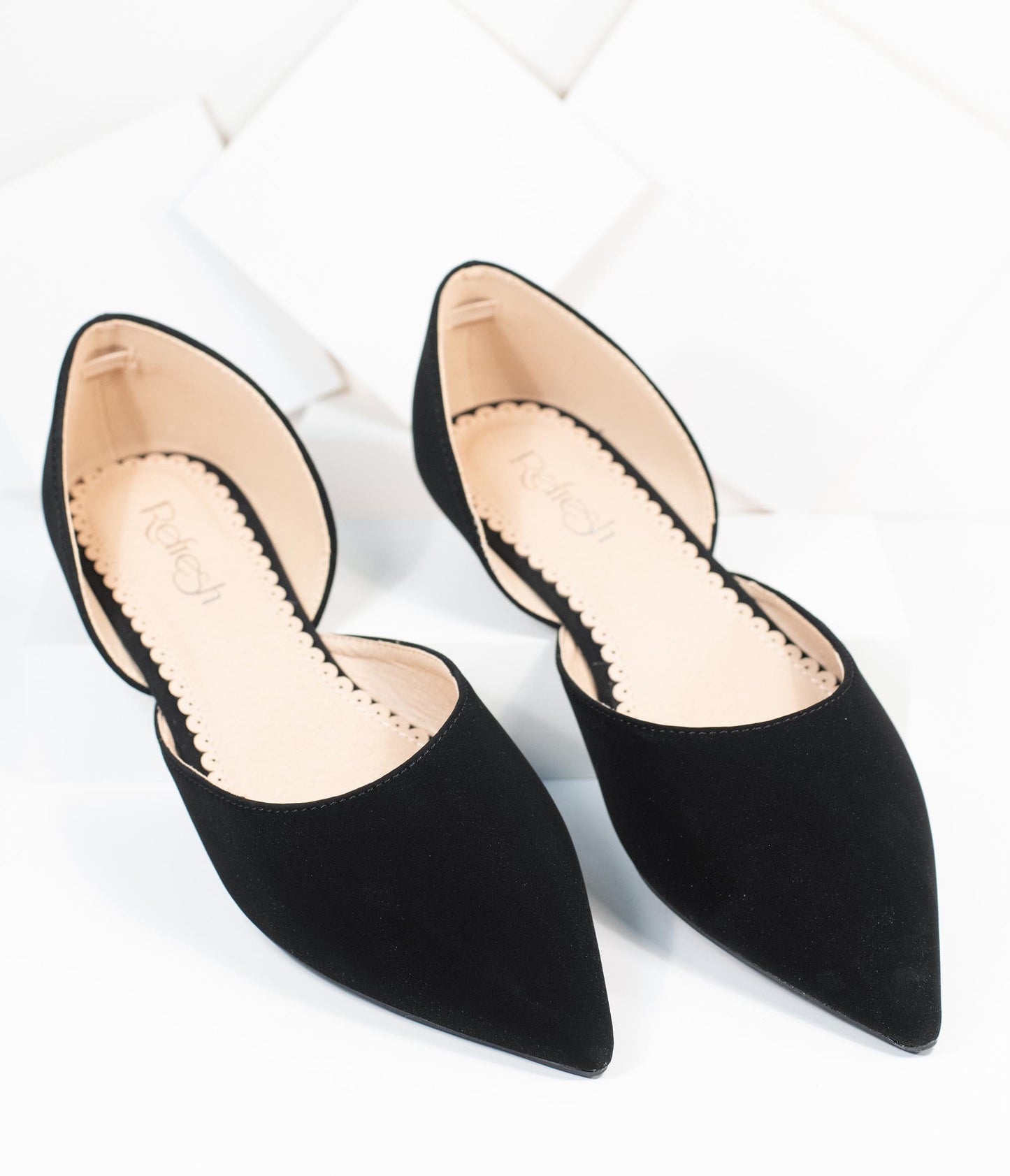 Black Suede Pointed Toe Flats - Unique Vintage - Womens, SHOES, FLATS