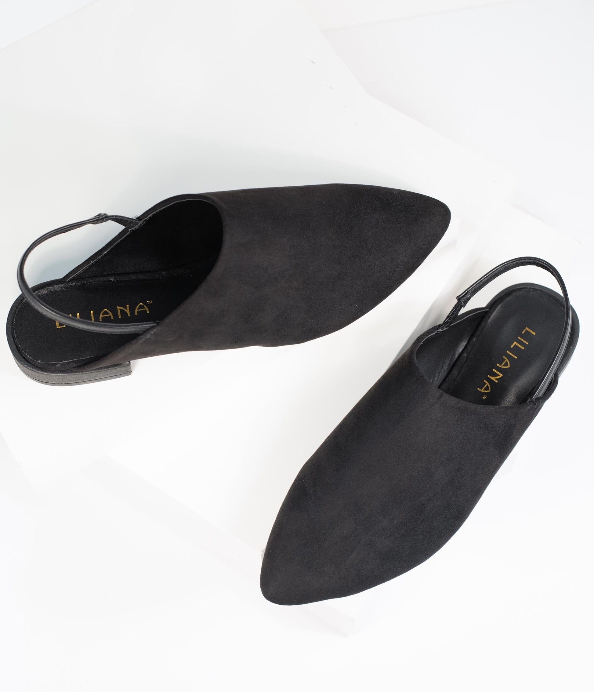Black Suede Pointed Toe Slingback Flats - Unique Vintage - Womens, SHOES, FLATS
