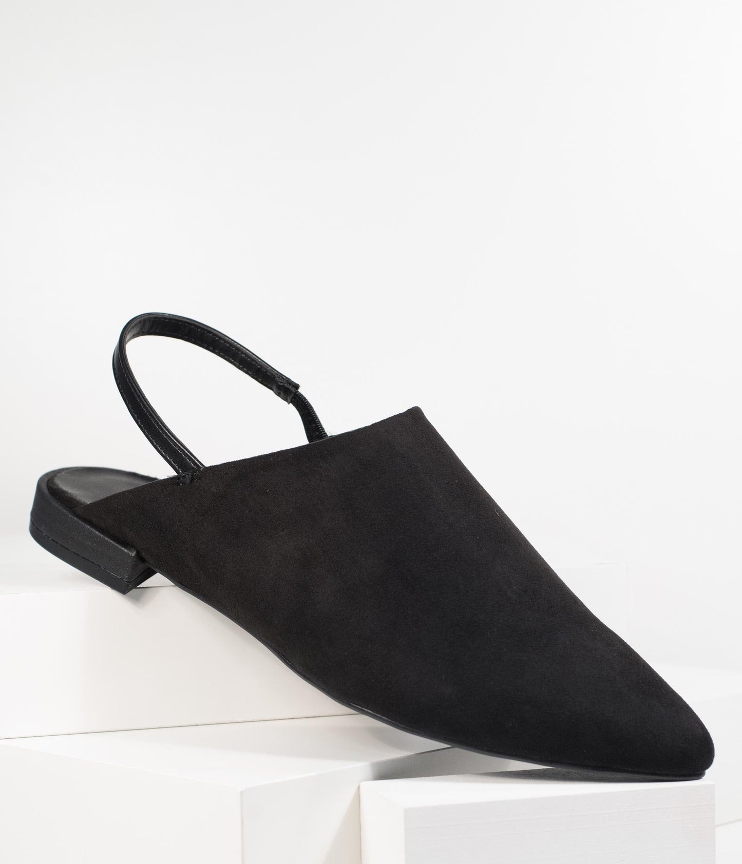 Black Suede Pointed Toe Slingback Flats - Unique Vintage - Womens, SHOES, FLATS