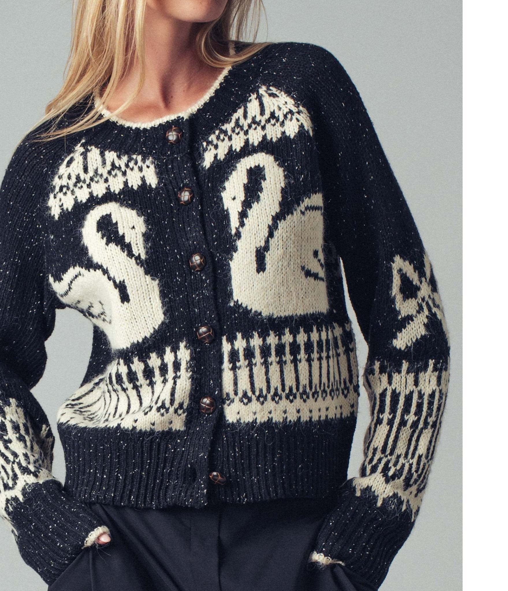 Black Swan Knit Cardigan - Unique Vintage - Womens, TOPS, SWEATERS