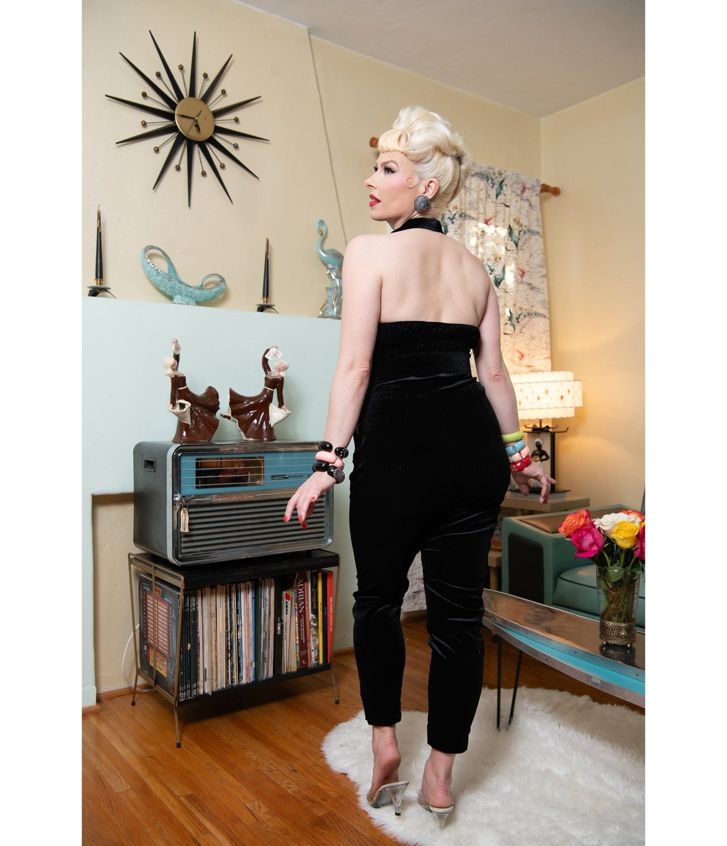 Black Velvet Pinup Cigarette Pants - Unique Vintage - Womens, BOTTOMS, PANTS