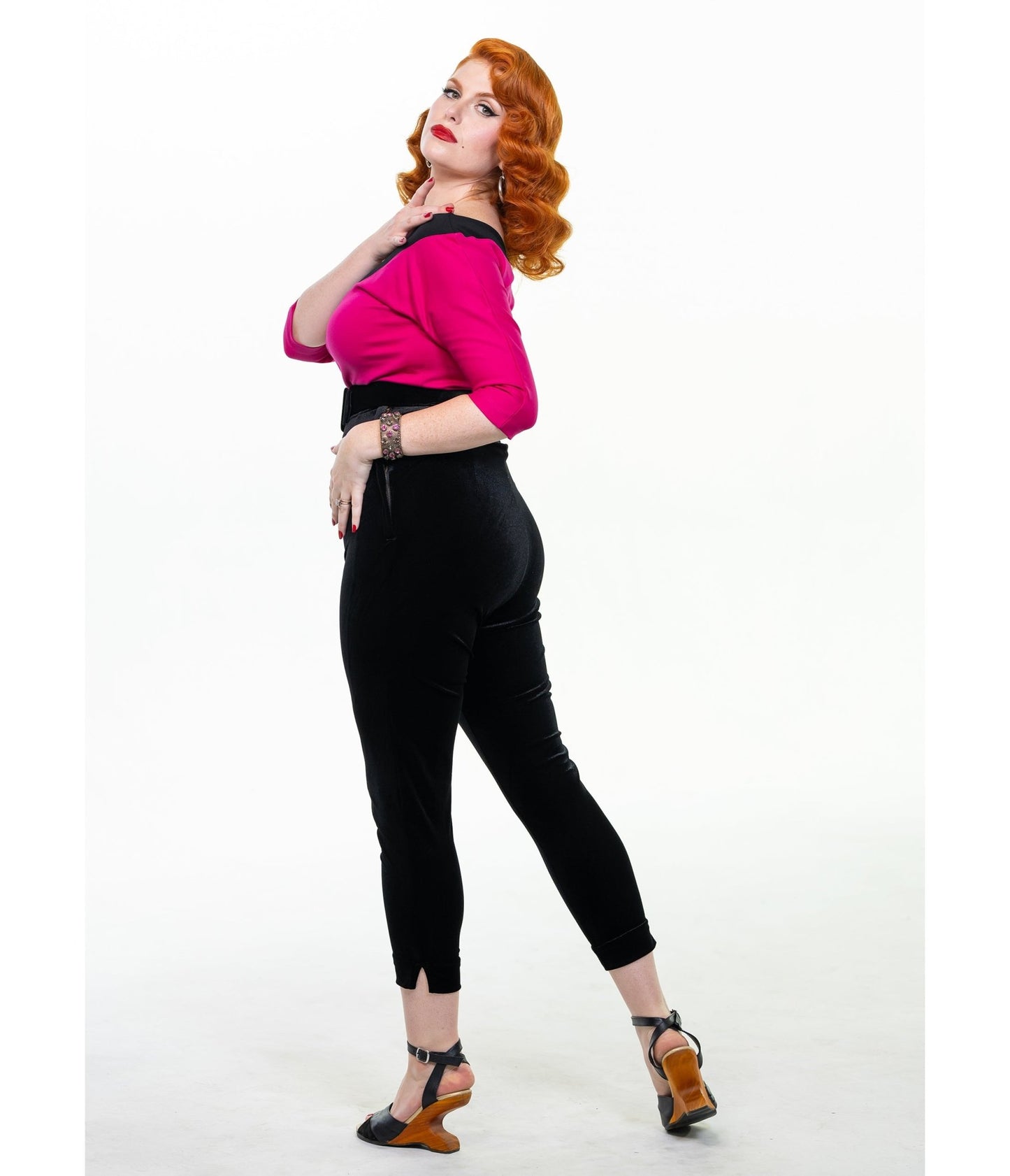 Black Velvet Pinup Cigarette Pants - Unique Vintage - Womens, BOTTOMS, PANTS