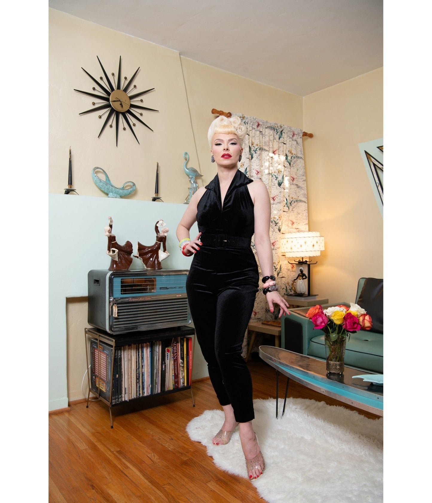 Black Velvet Pinup Cigarette Pants - Unique Vintage - Womens, BOTTOMS, PANTS