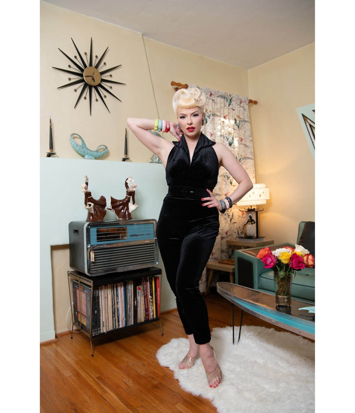 Black Velvet Pinup Halter Top - Unique Vintage - Womens, TOPS, SHIRTS