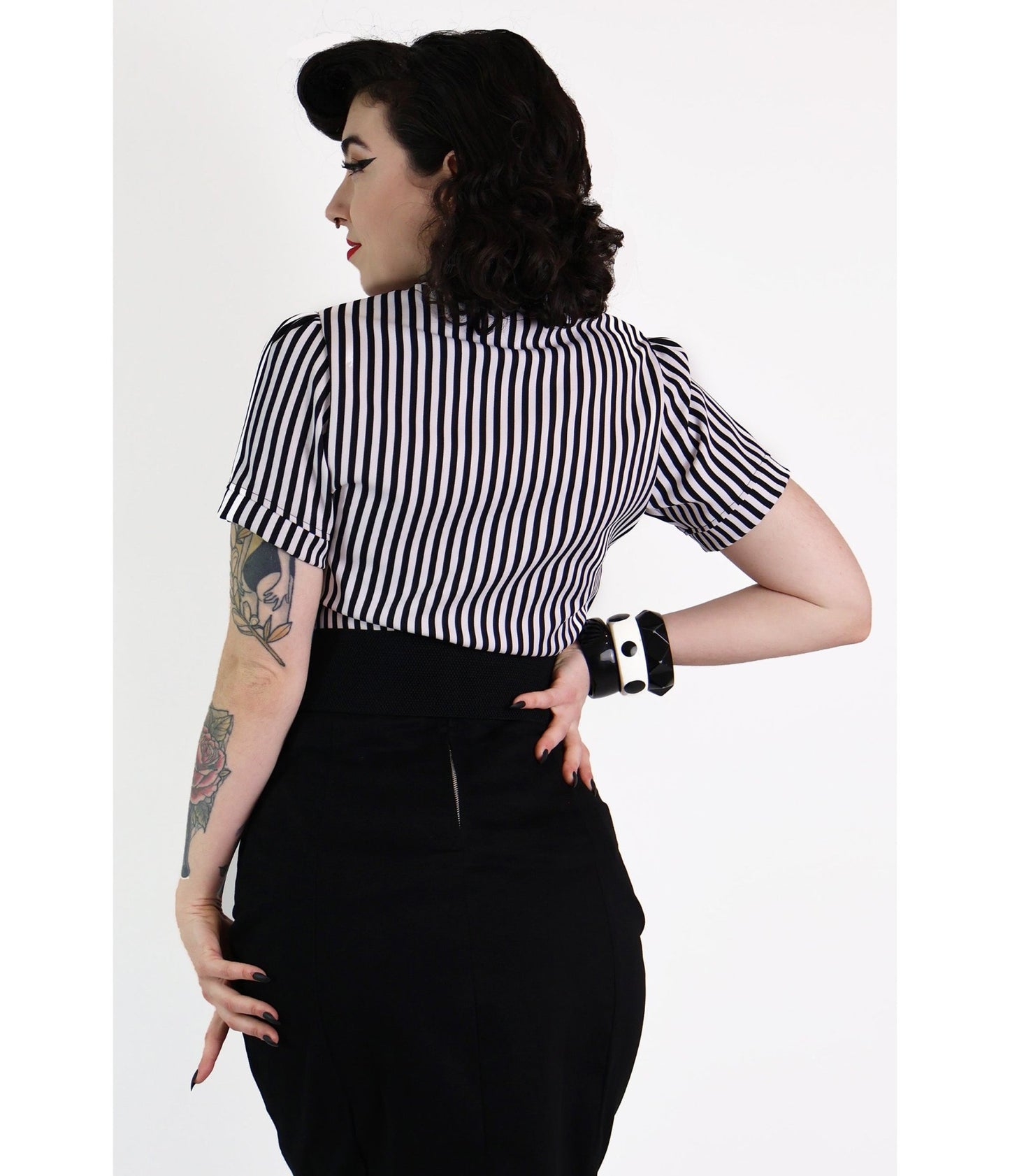 Black & White Cotton Bow Blouse - Unique Vintage - Womens, TOPS, WOVEN TOPS