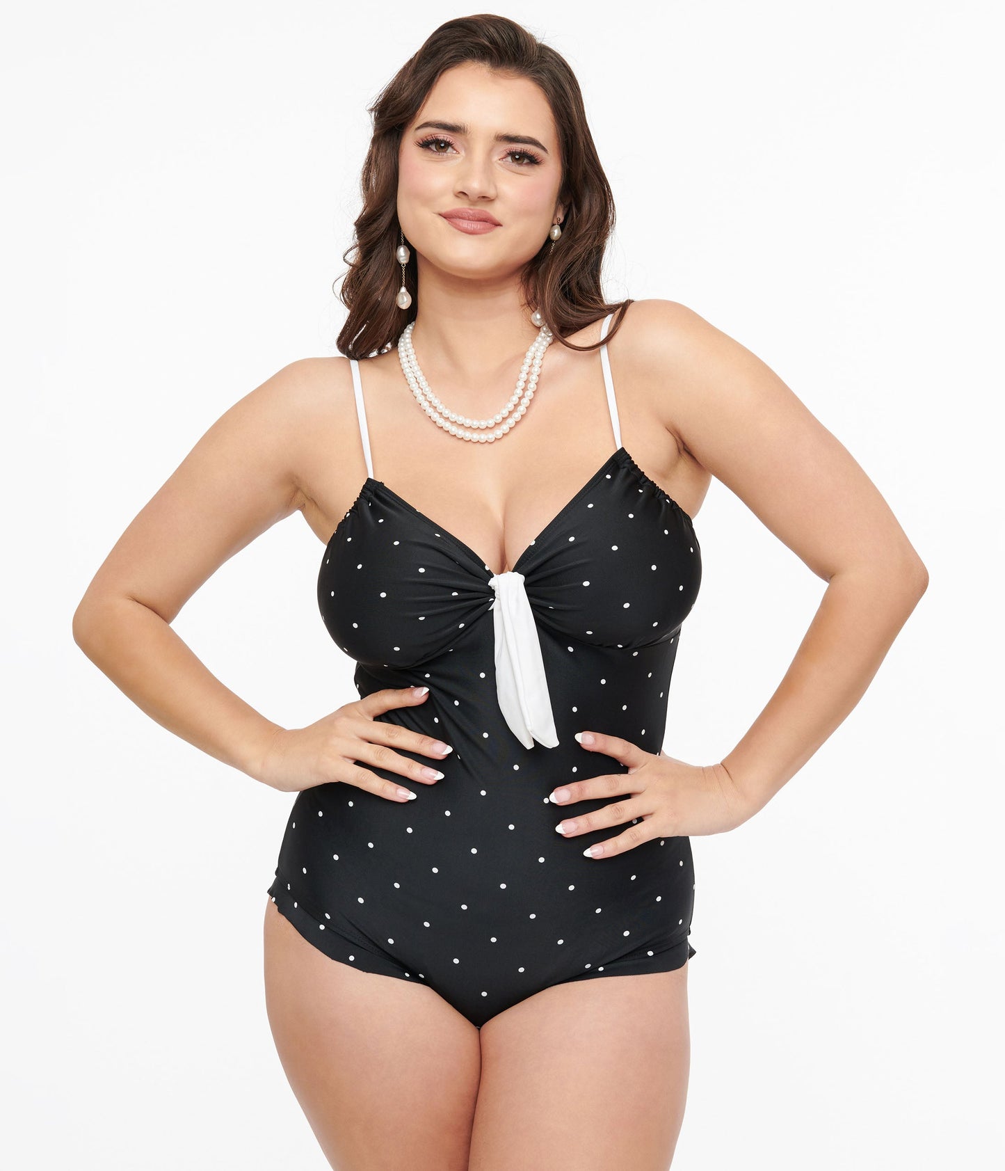 Black & White Dot One Piece Swimsuit - Unique Vintage - Womens, SWIM, 1 PC