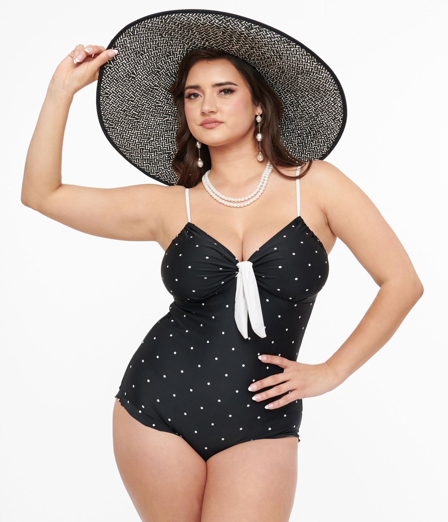 Black & White Dot One Piece Swimsuit - Unique Vintage - Womens, SWIM, 1 PC