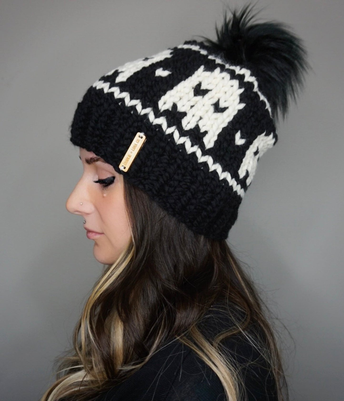 Black & White Ghost Knit Beanie - Unique Vintage - Womens, ACCESSORIES, HATS