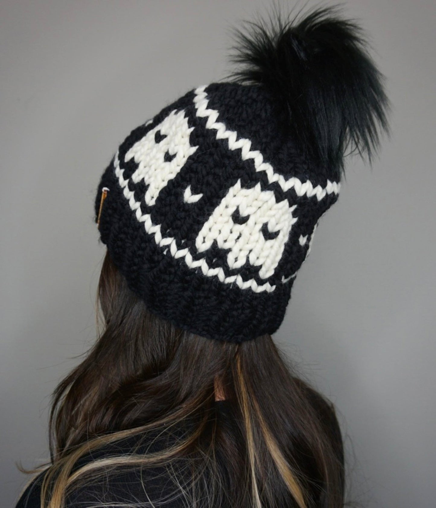 Black & White Ghost Knit Beanie - Unique Vintage - Womens, ACCESSORIES, HATS