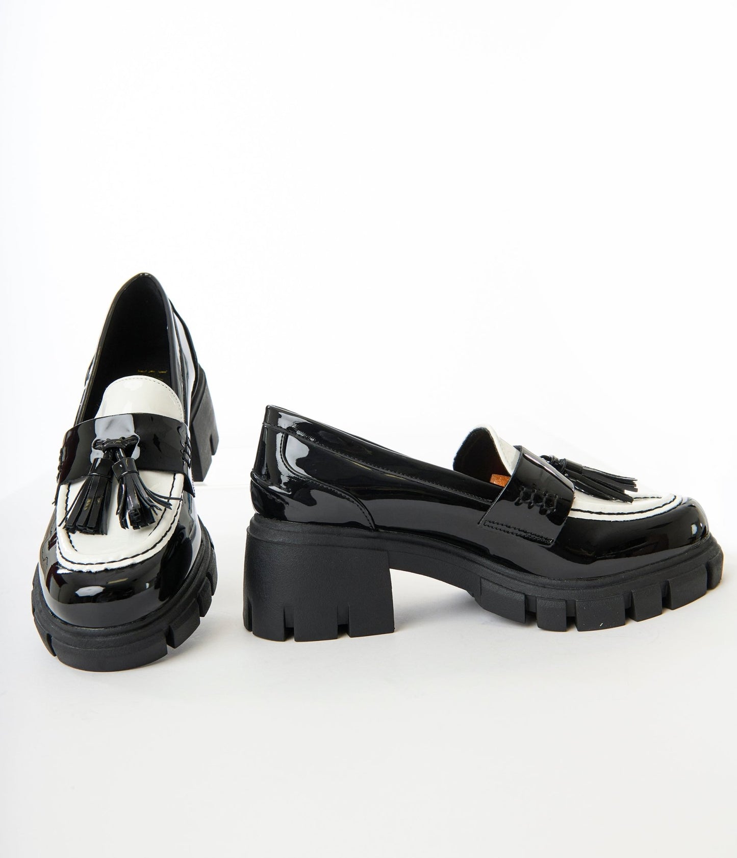 Black & White Patent Leatherette Oxford Shoes - Unique Vintage - Womens, SHOES, OXFORDS