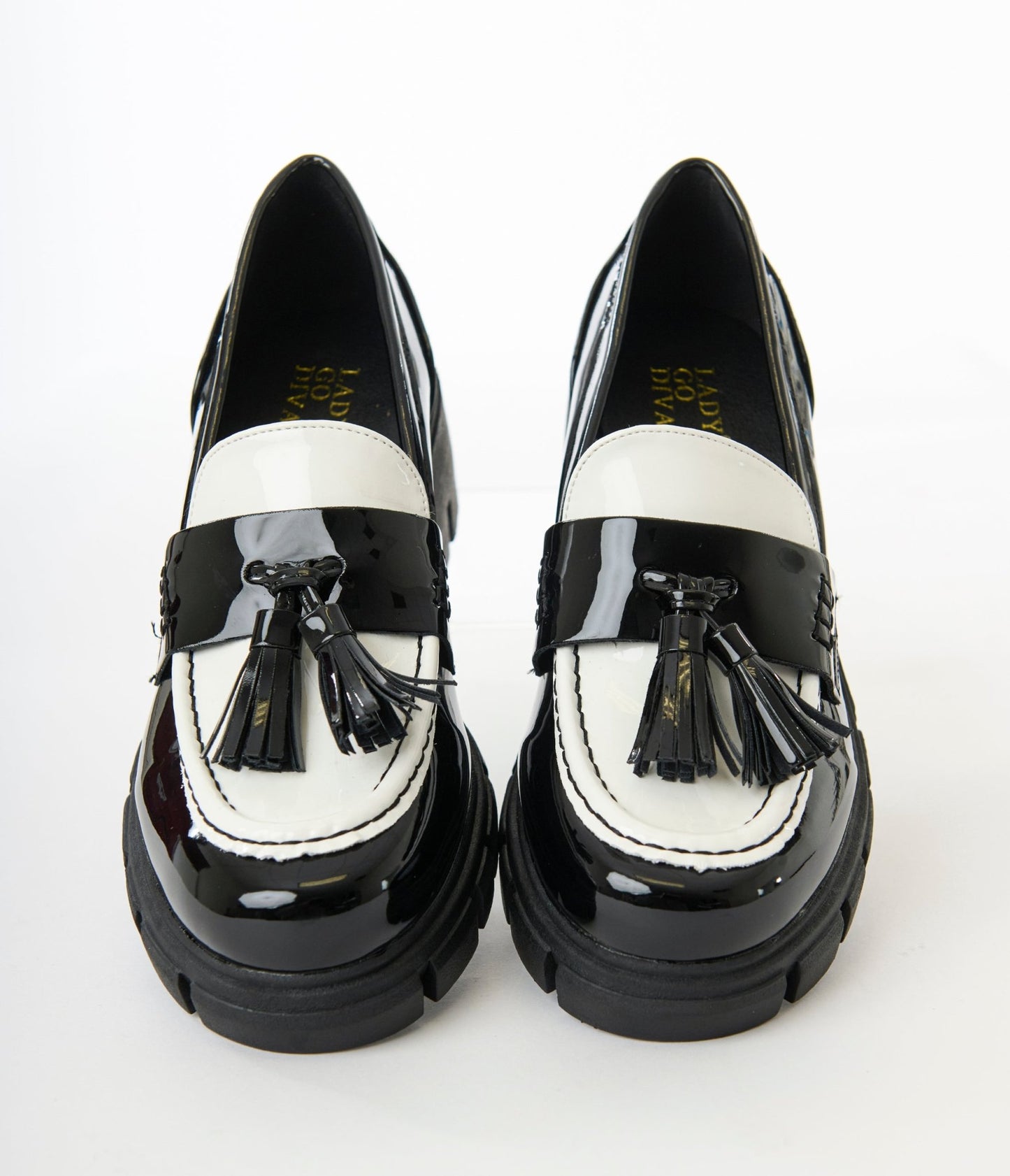 Black & White Patent Leatherette Oxford Shoes - Unique Vintage - Womens, SHOES, OXFORDS