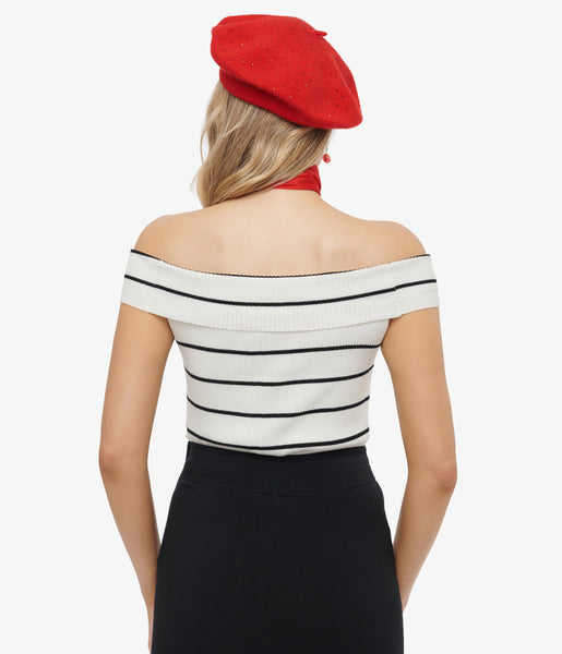 black and white striped one shoulder top