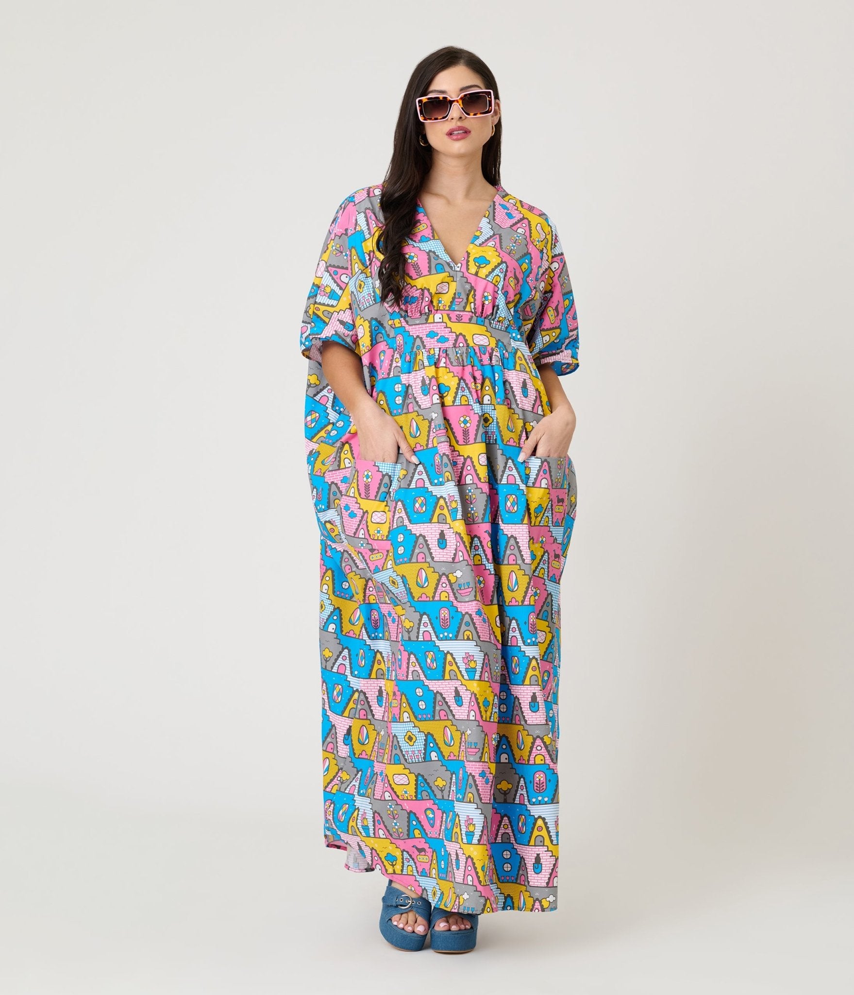 Blue Platypus Pretty Pastel A - Frames Caftan - Unique Vintage - Womens, DRESSES, CAFTAN
