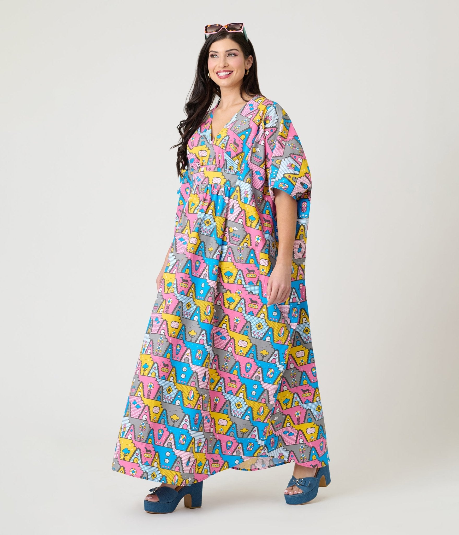 Blue Platypus Pretty Pastel A - Frames Caftan - Unique Vintage - Womens, DRESSES, CAFTAN