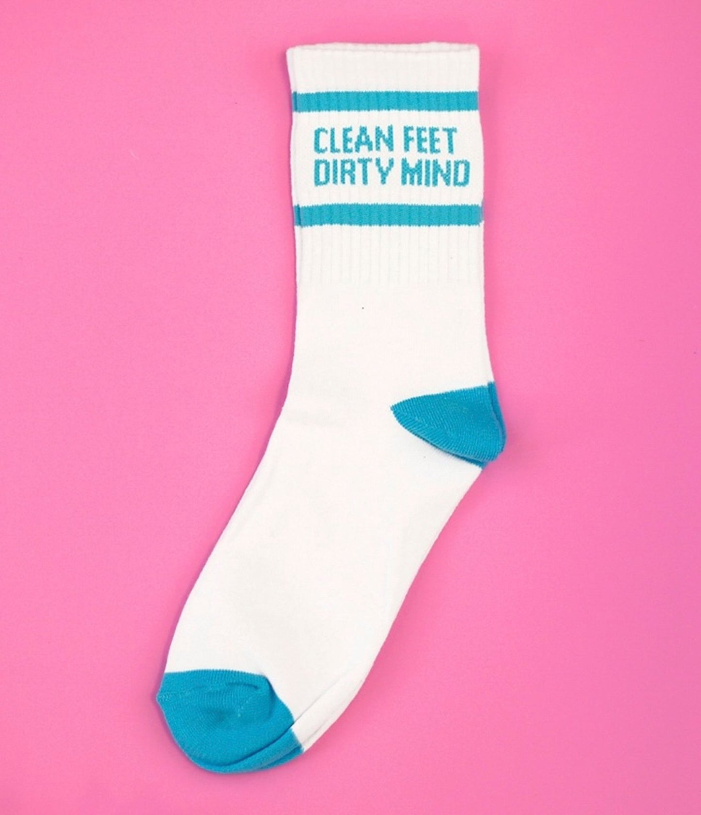 Blue & White Clean Feet Dirty Mind Crew Socks - Unique Vintage - Womens, ACCESSORIES, HOSIERY