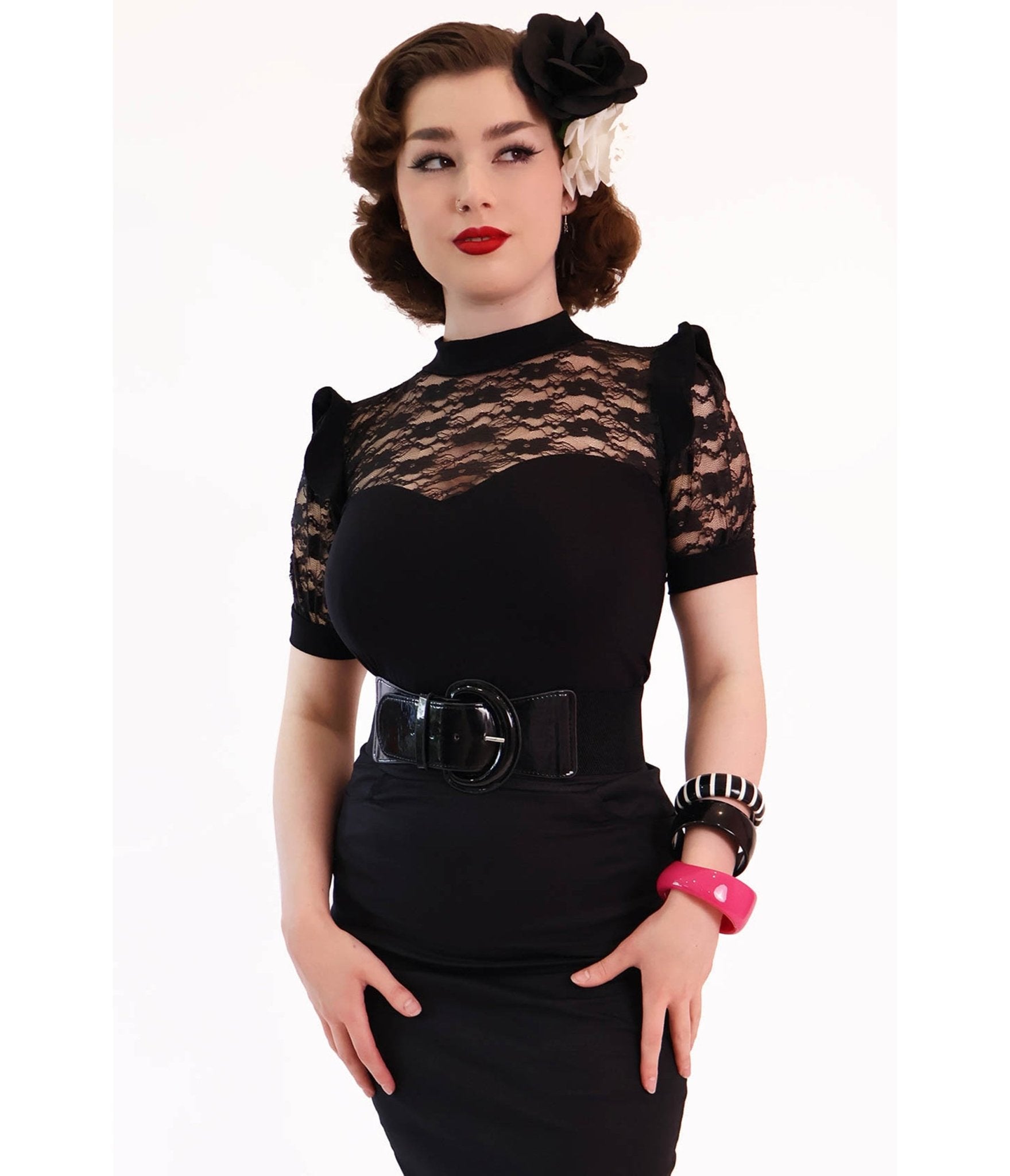 Bonsai Kitten Black Lace Top - Unique Vintage - Womens, TOPS, WOVEN TOPS