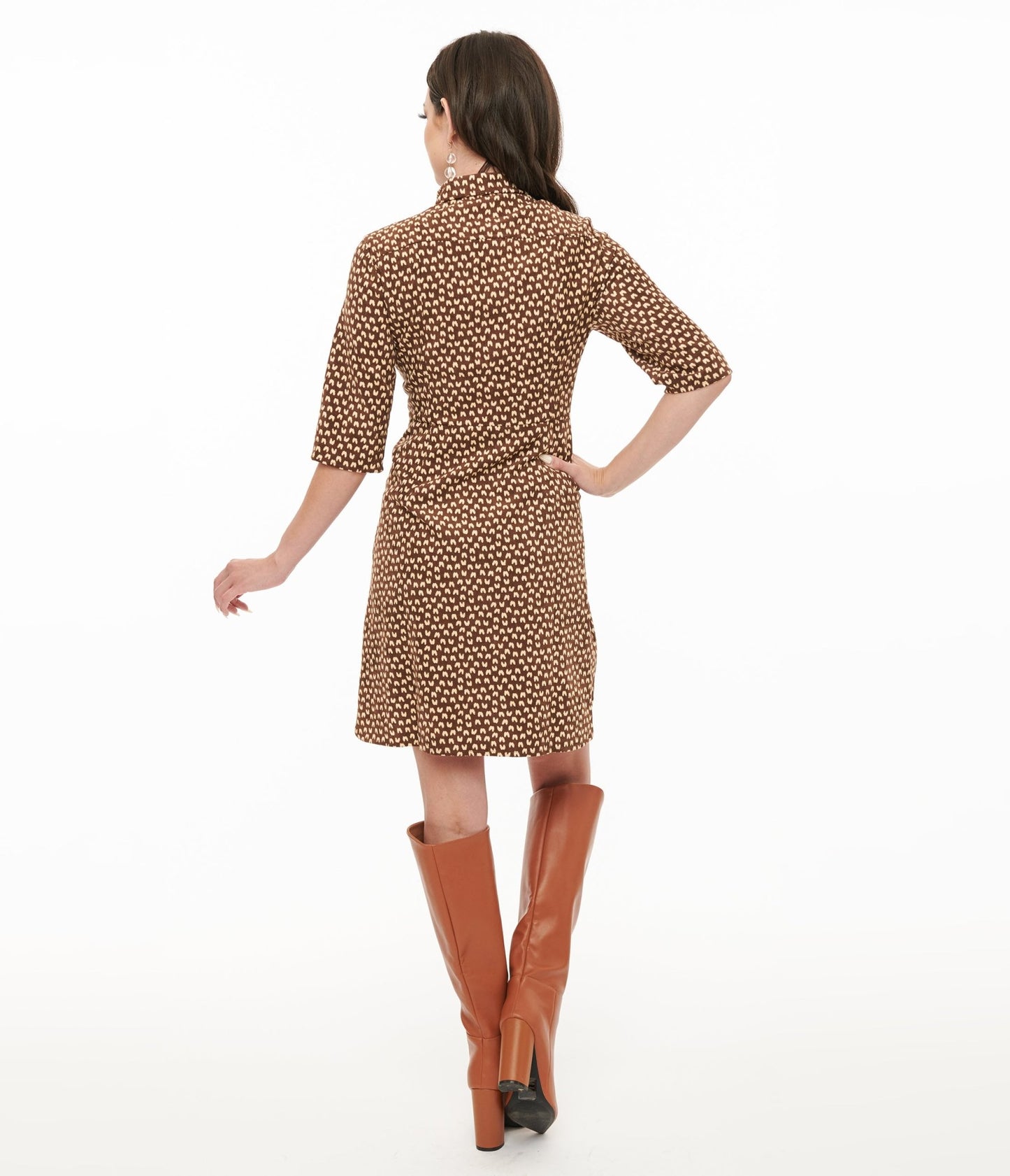 Brown Corduroy Heart Print Button Up Mini Dress - Unique Vintage - Womens, DRESSES, MIDI