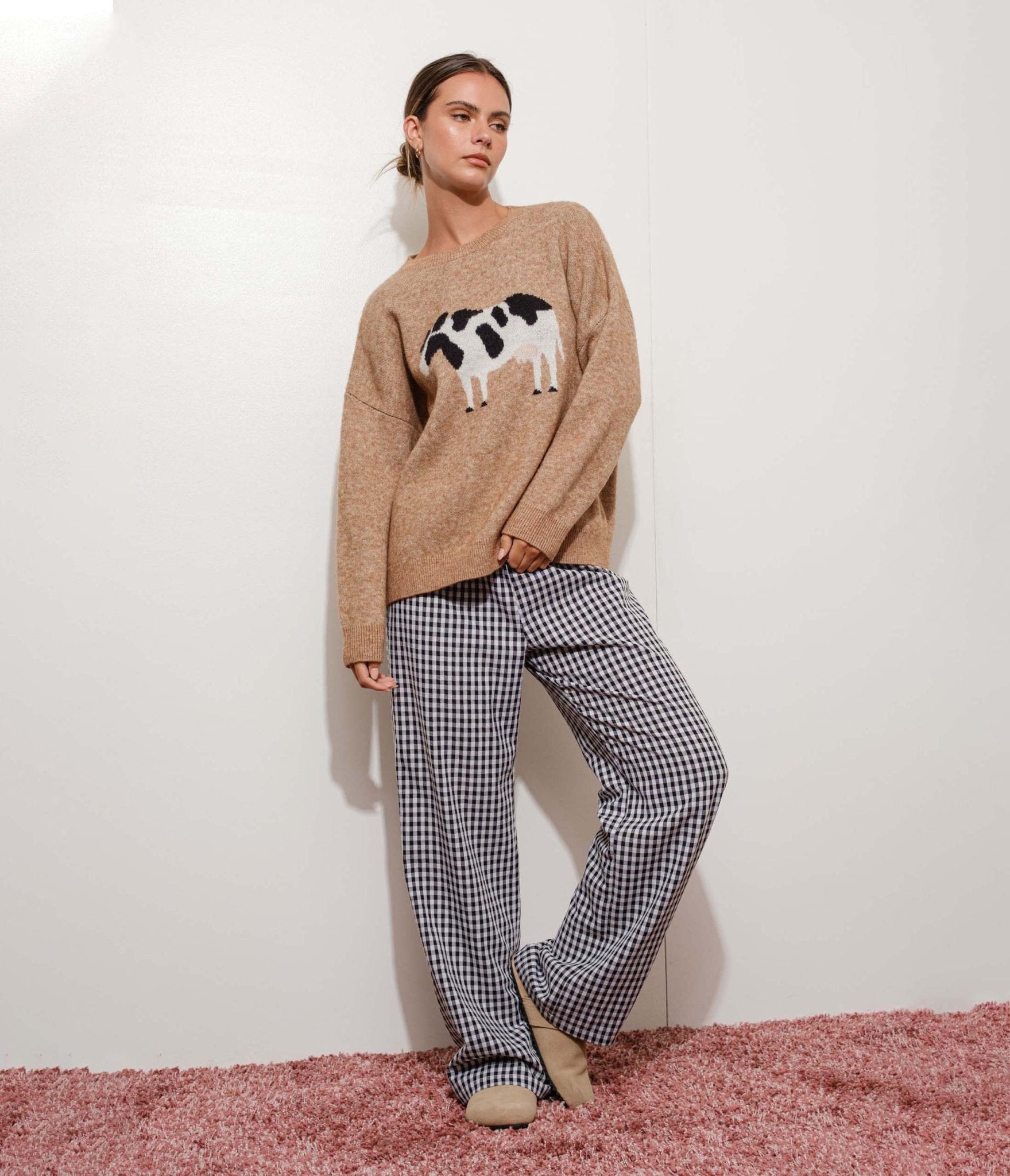Brown Cow Oversized Sweater - Unique Vintage - Womens, TOPS, SWEATERS