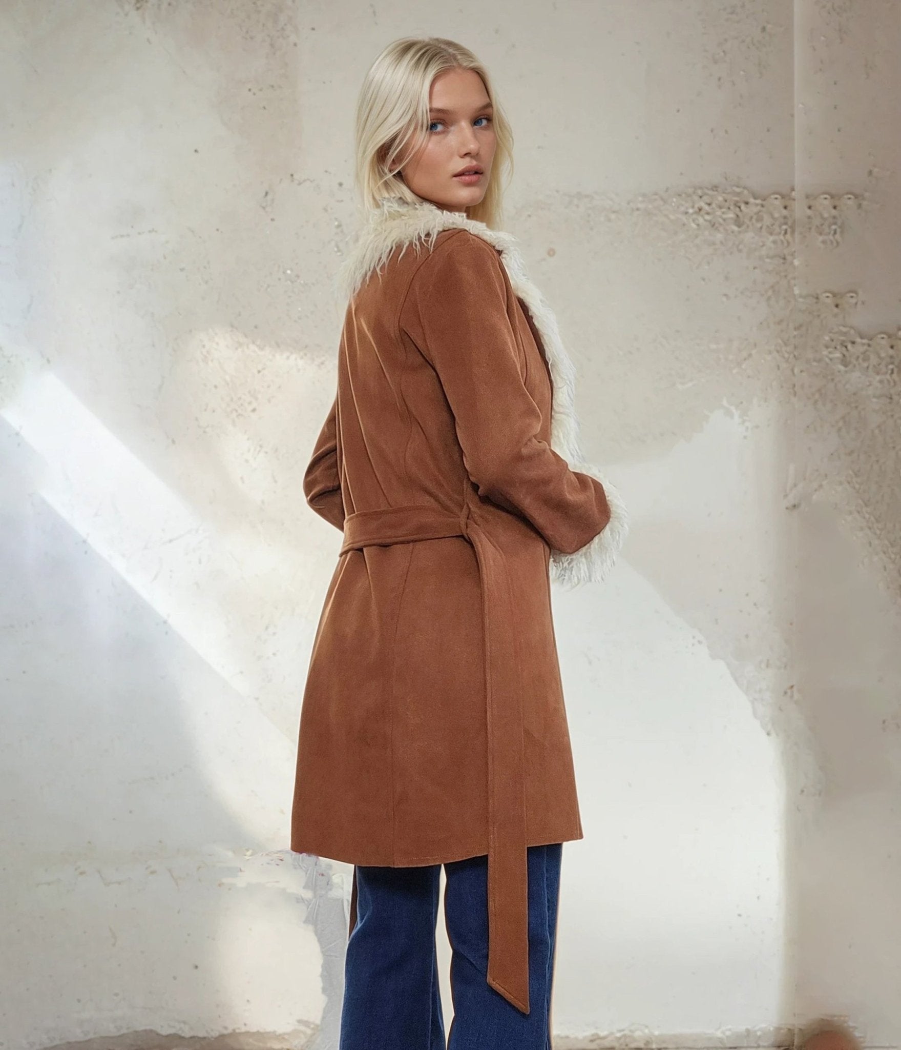 Brown Suede & Cream Fur Penny Lane Coat - Unique Vintage -