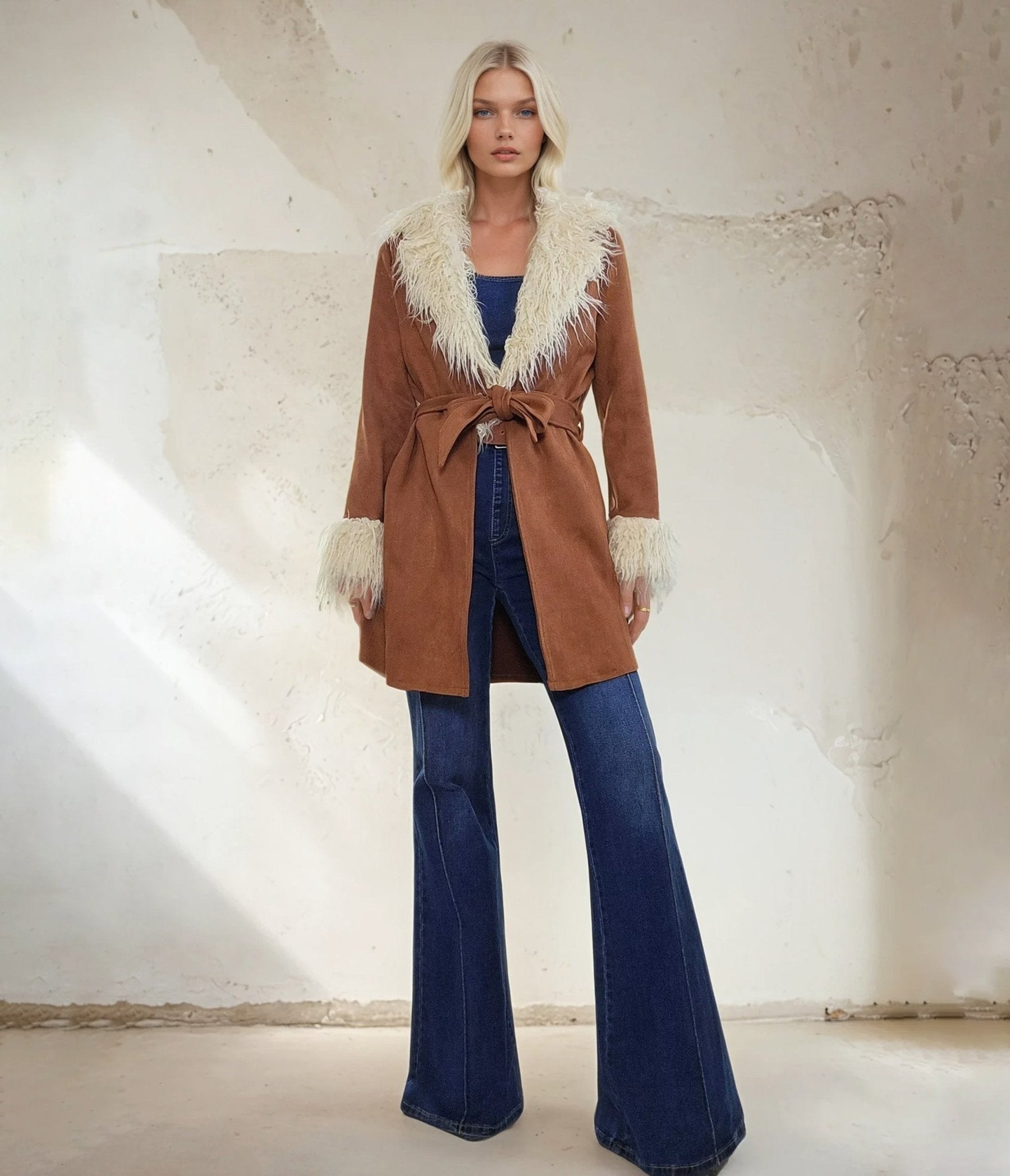 Brown Suede & Cream Fur Penny Lane Coat - Unique Vintage -