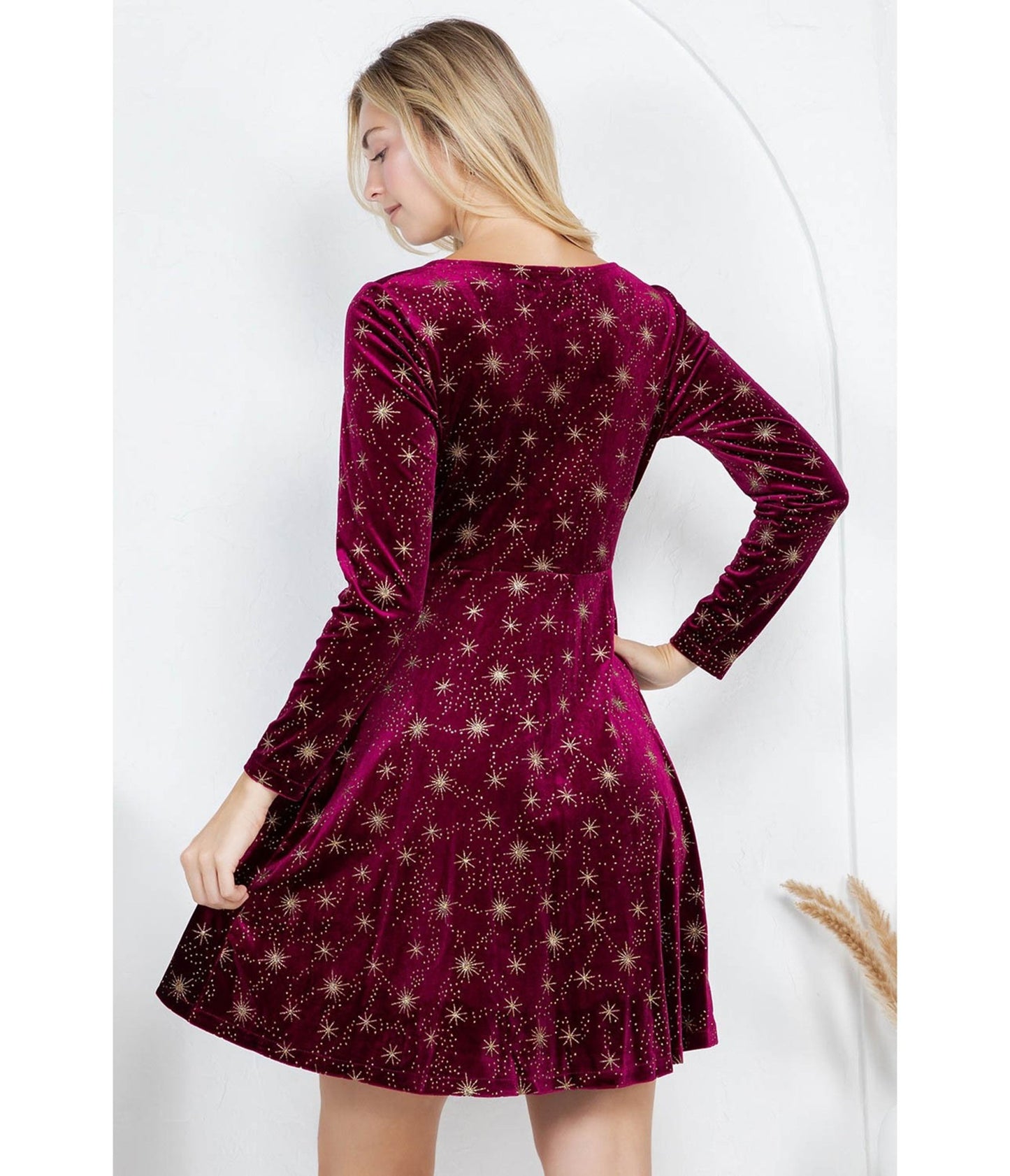 Burgundy Celestial Velvet Mini Dress - Unique Vintage - Womens, DRESSES, FIT AND FLARE