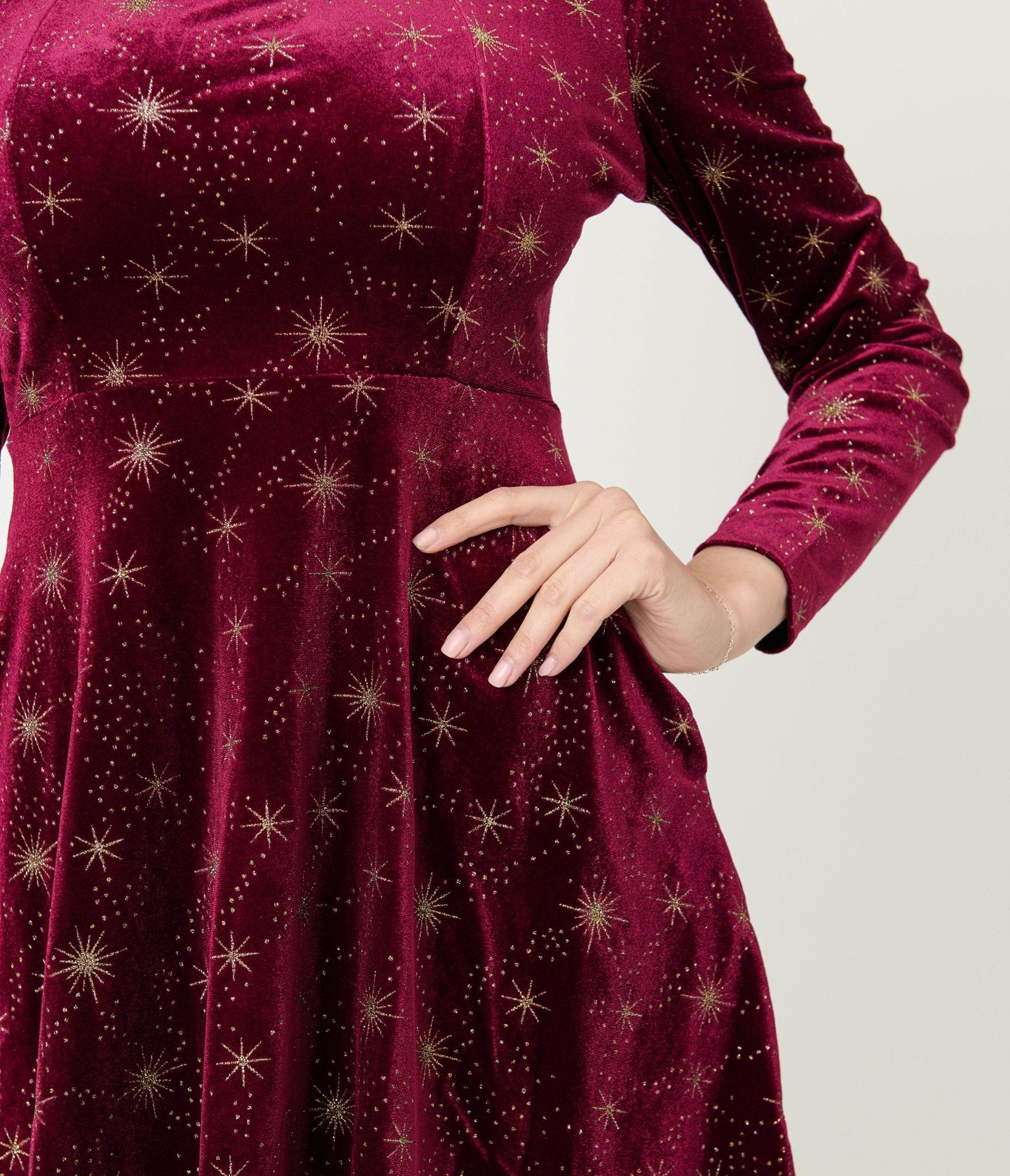 Burgundy Celestial Velvet Mini Dress - Unique Vintage - Womens, DRESSES, FIT AND FLARE