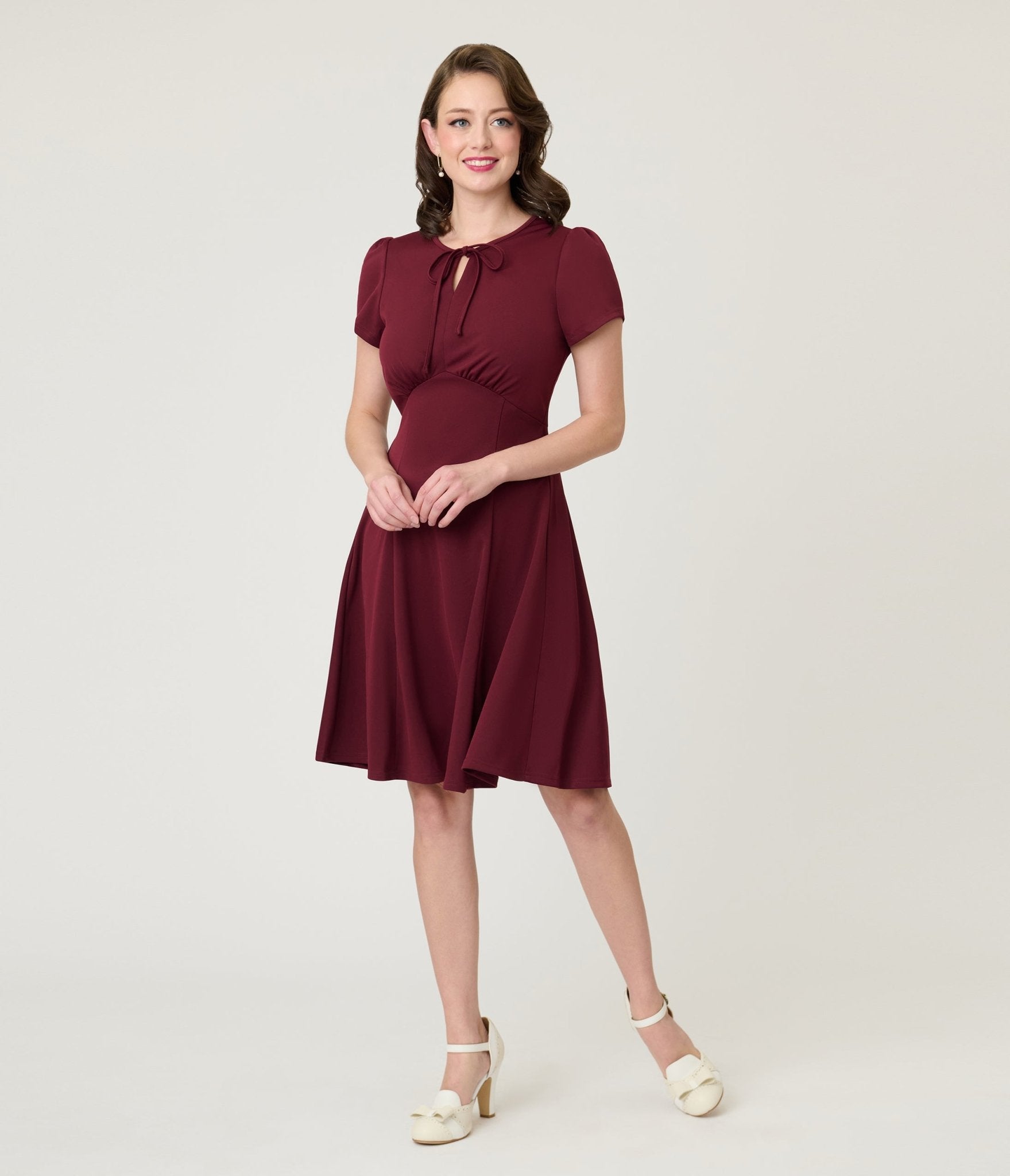 slim fit dress slacks Burgundy Fit & Flare Dress - Large