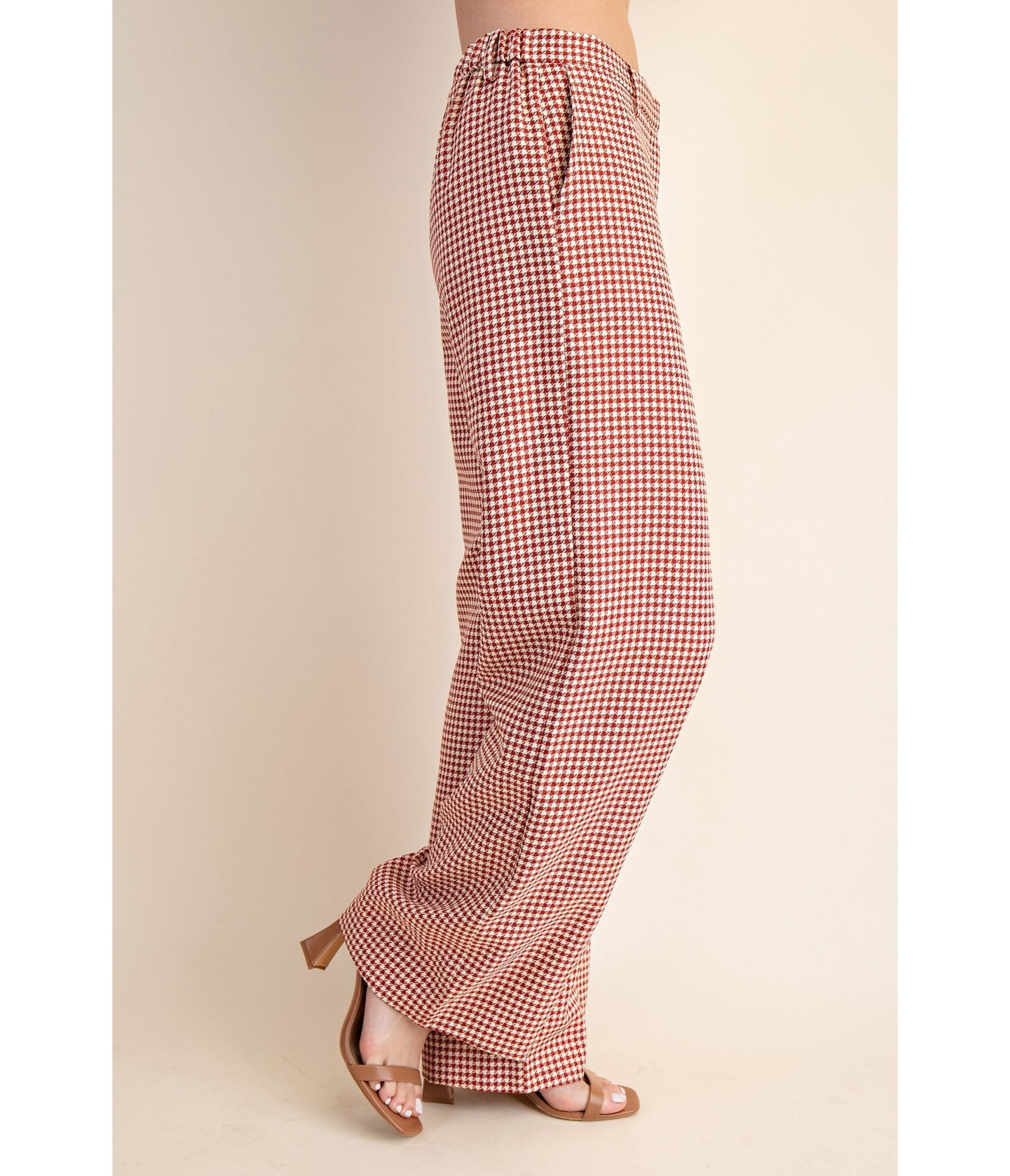 Burgundy Houndstooth Pants - Unique Vintage - Womens, BOTTOMS, PANTS