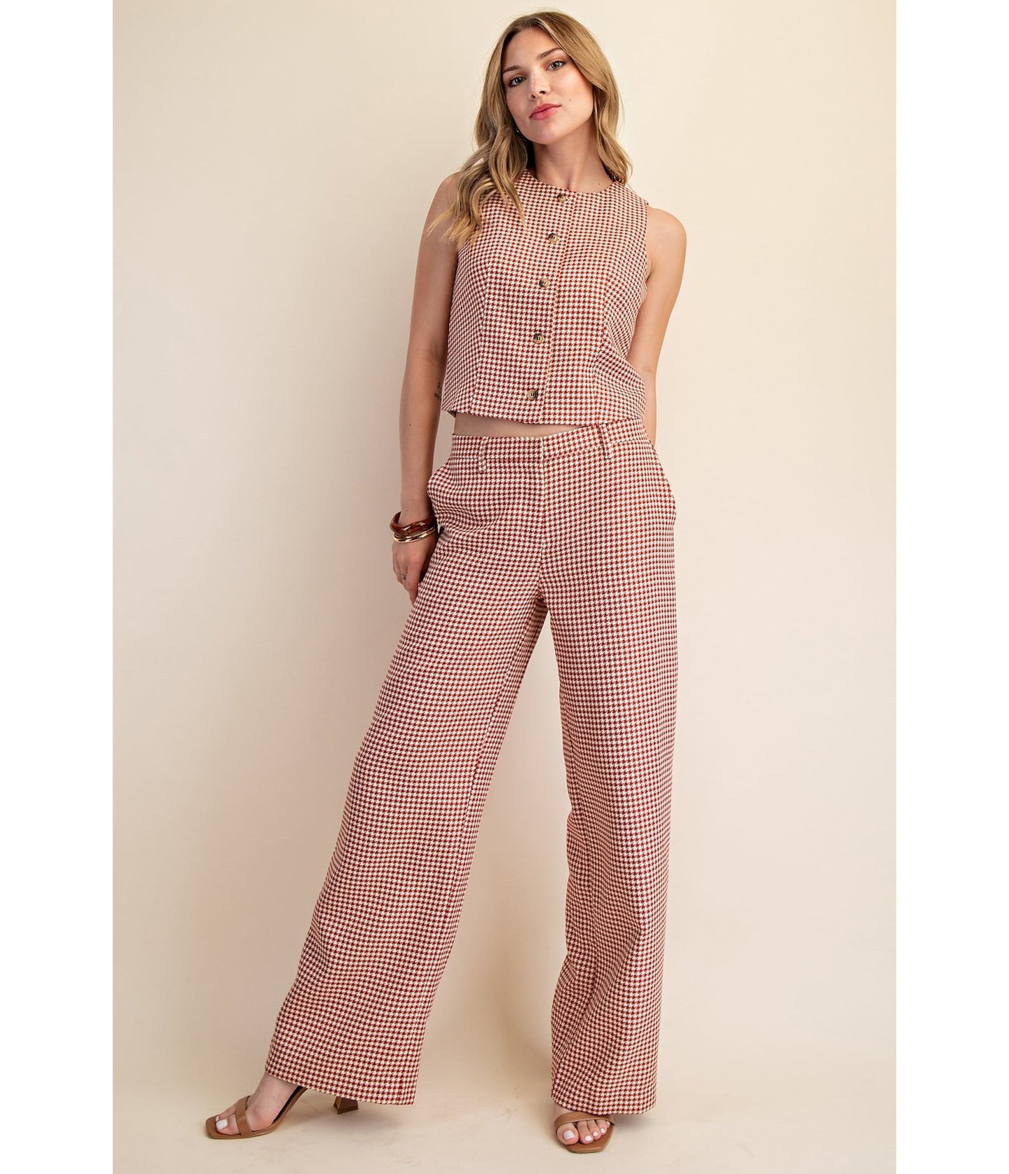 Burgundy Houndstooth Pants - Unique Vintage - Womens, BOTTOMS, PANTS