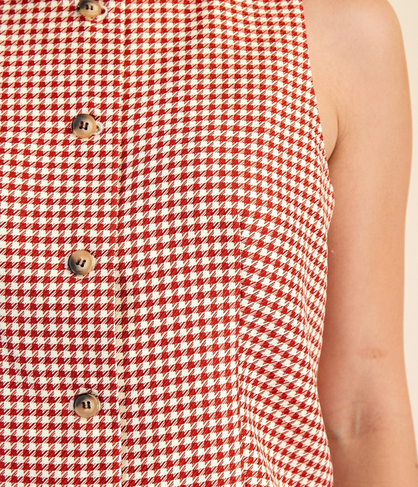 Burgundy Houndstooth Sleeveless Blouse - Unique Vintage - Womens, TOPS, WOVEN TOPS