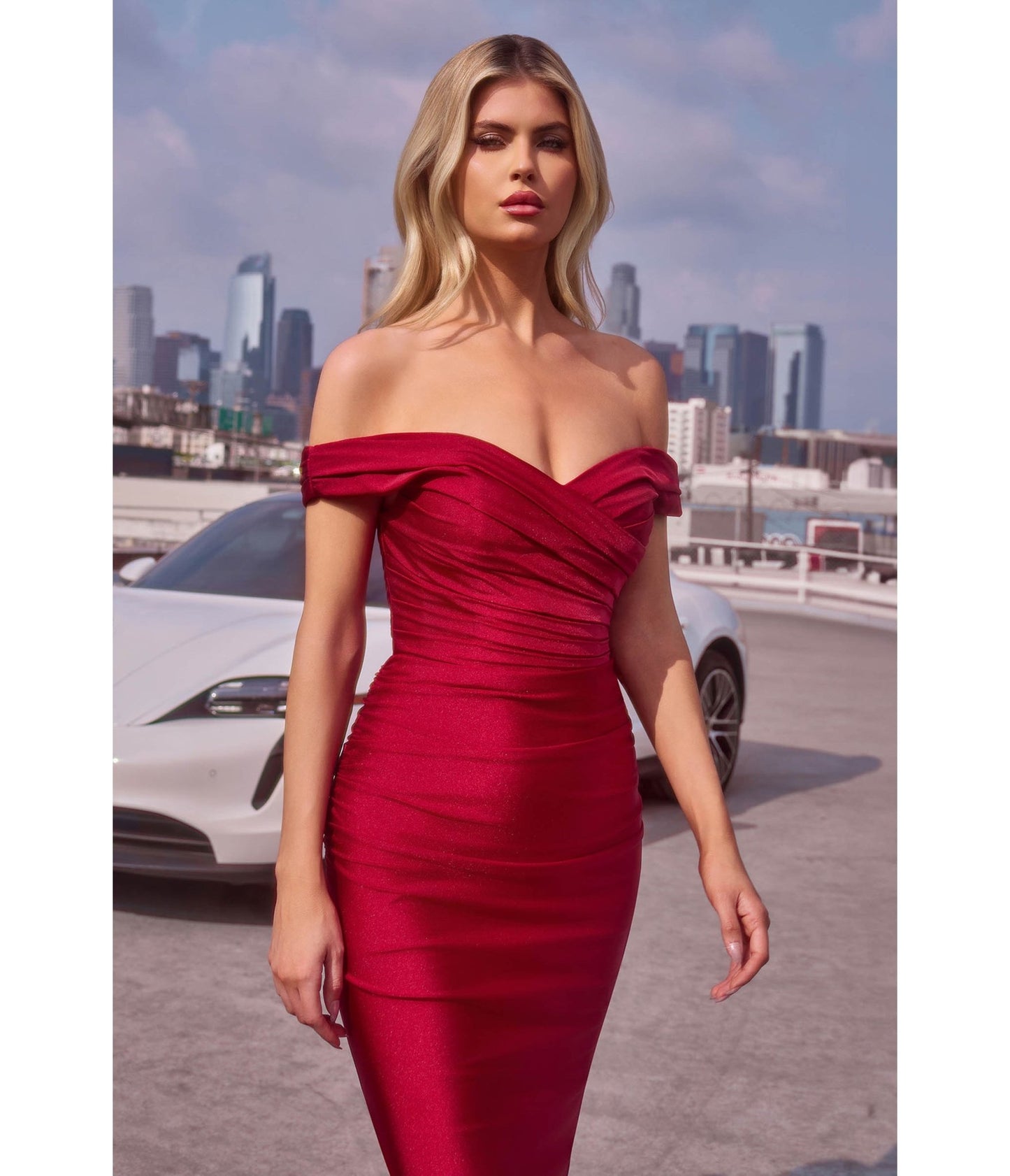 Burgundy Off Shoulder Formal Gown - Unique Vintage -