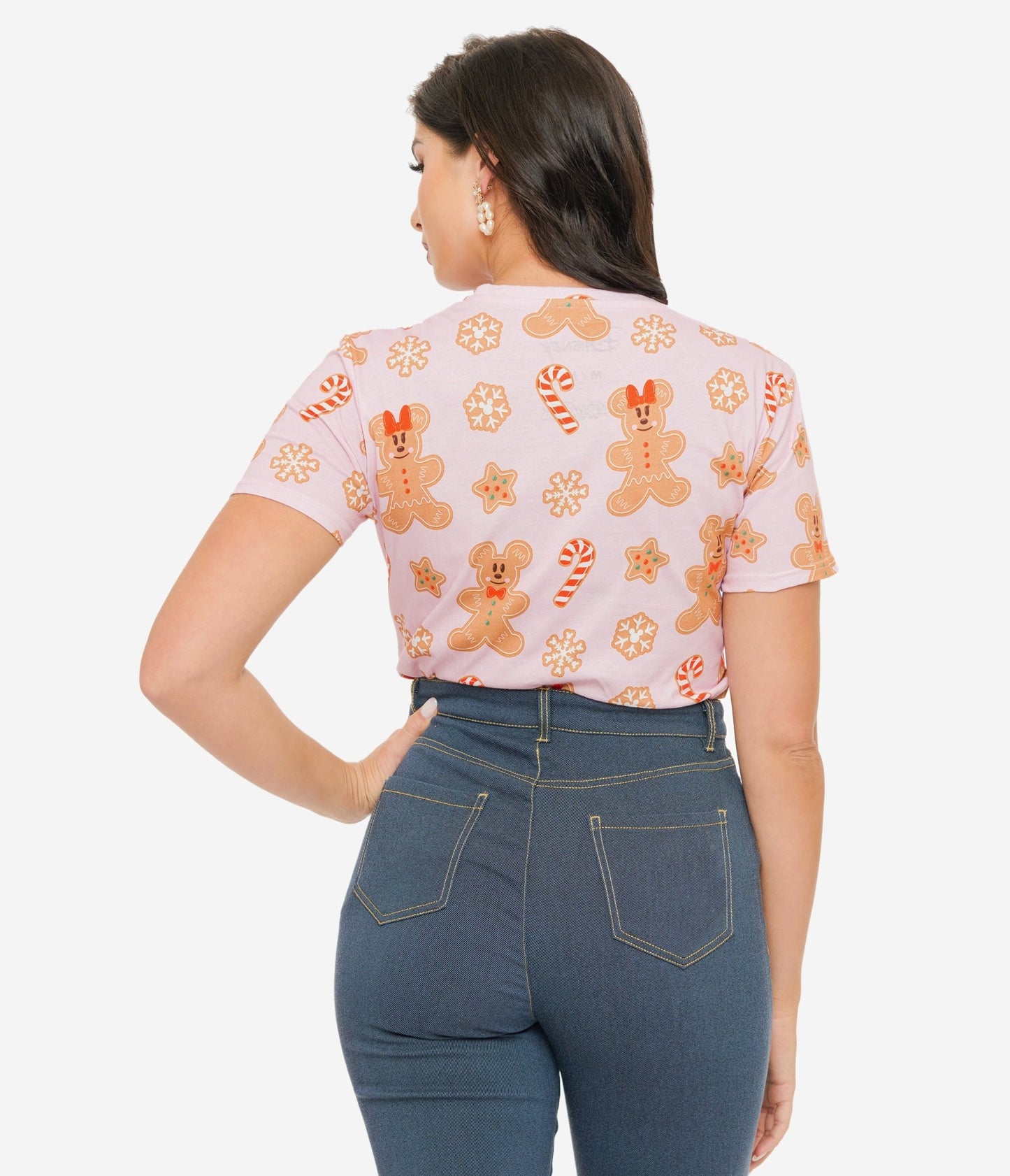 Cakeworthy Pink Mickey & Minnie Gingerbread All Over Print Graphic Tee - Unique Vintage - Womens, GRAPHIC TEES, TEES