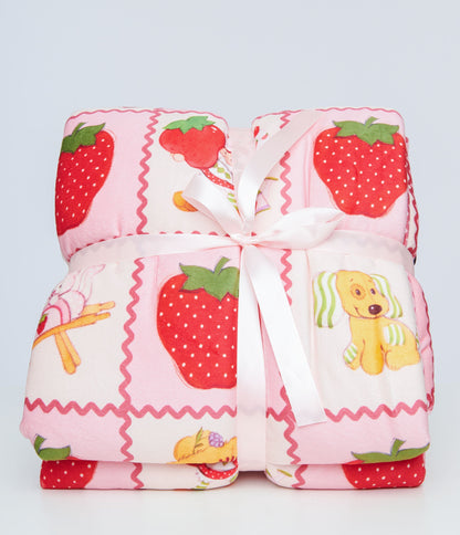Cakeworthy Strawberry Shortcake Fleece Blanket - Unique Vintage - Womens, ACCESSORIES, GIFTS/HOME