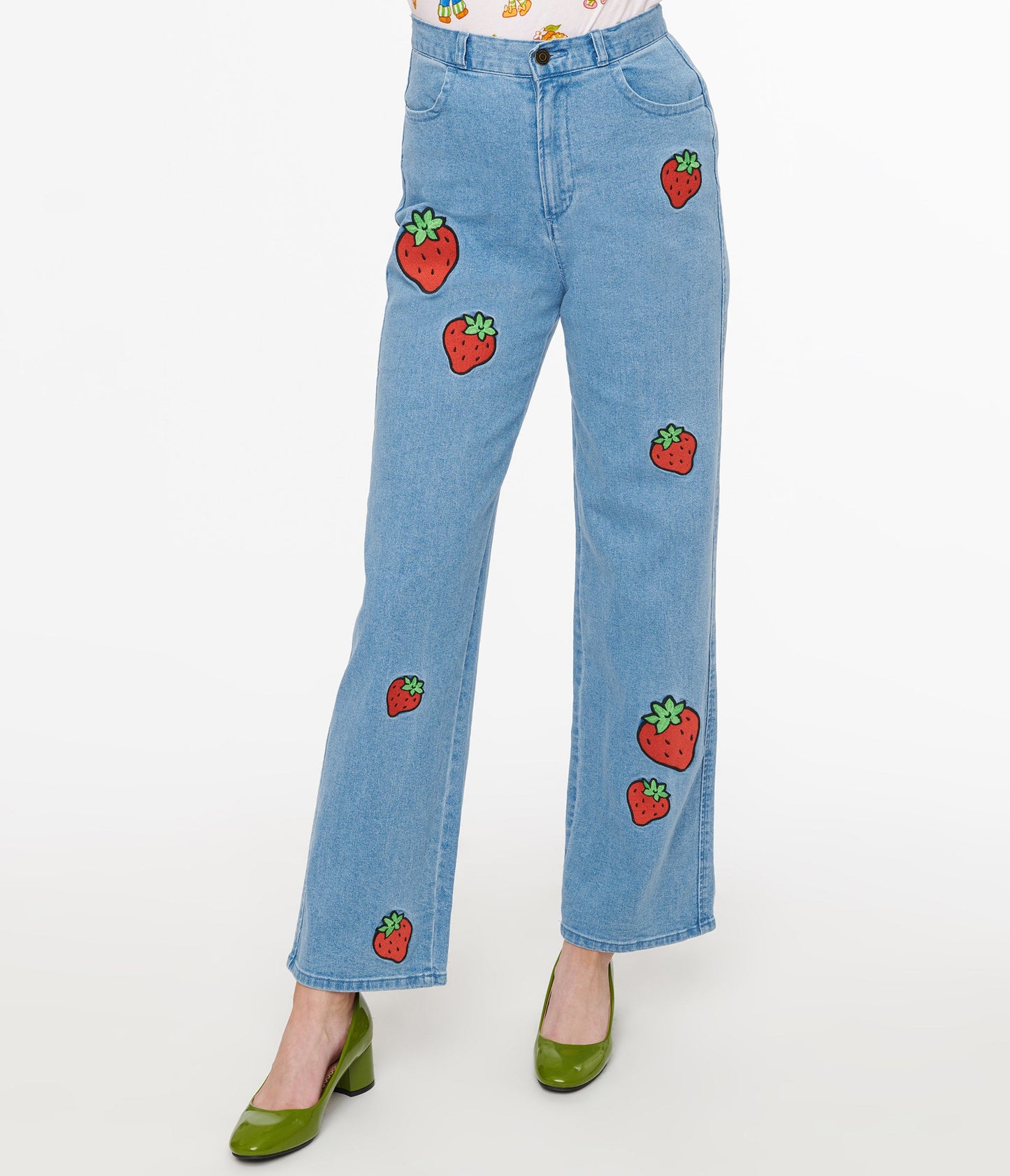 Cakeworthy Strawberry Shortcake Patch Jeans - Unique Vintage - Womens, BOTTOMS, JEANS