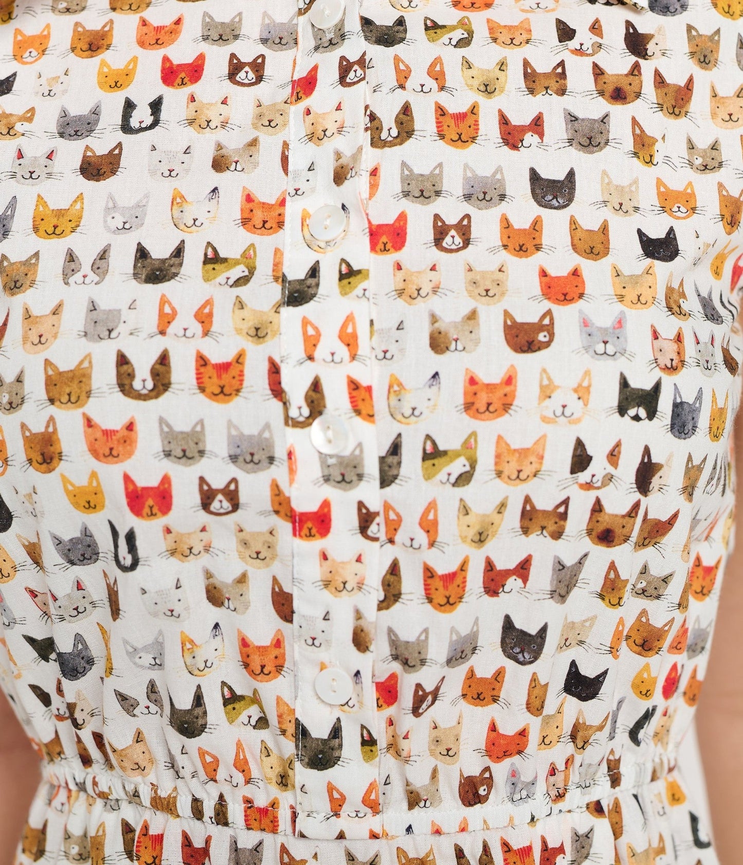 Cat Face Print Cotton Fit & Flare Dress - Unique Vintage - Womens, DRESSES, FIT AND FLARE