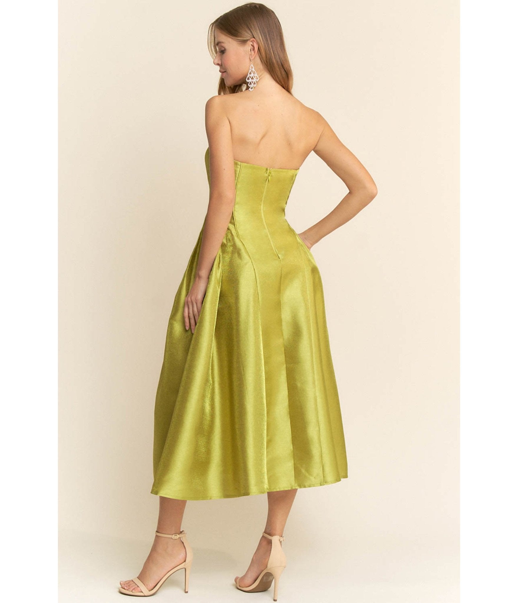 Chartreuse Strapless Midi Dress - Unique Vintage - Womens, DRESSES, MIDI