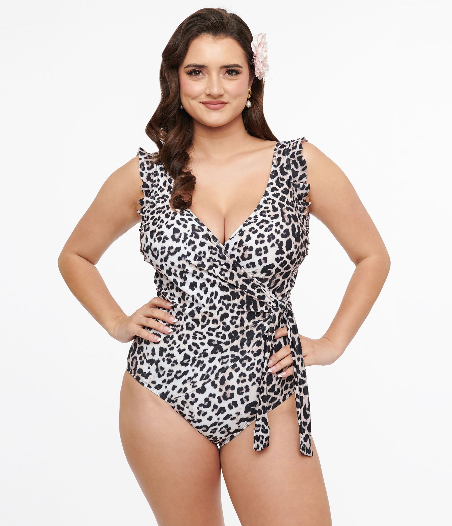 Cheetah Print Wrap One Piece Swimsuit - Unique Vintage - Womens, SWIM, 1 PC