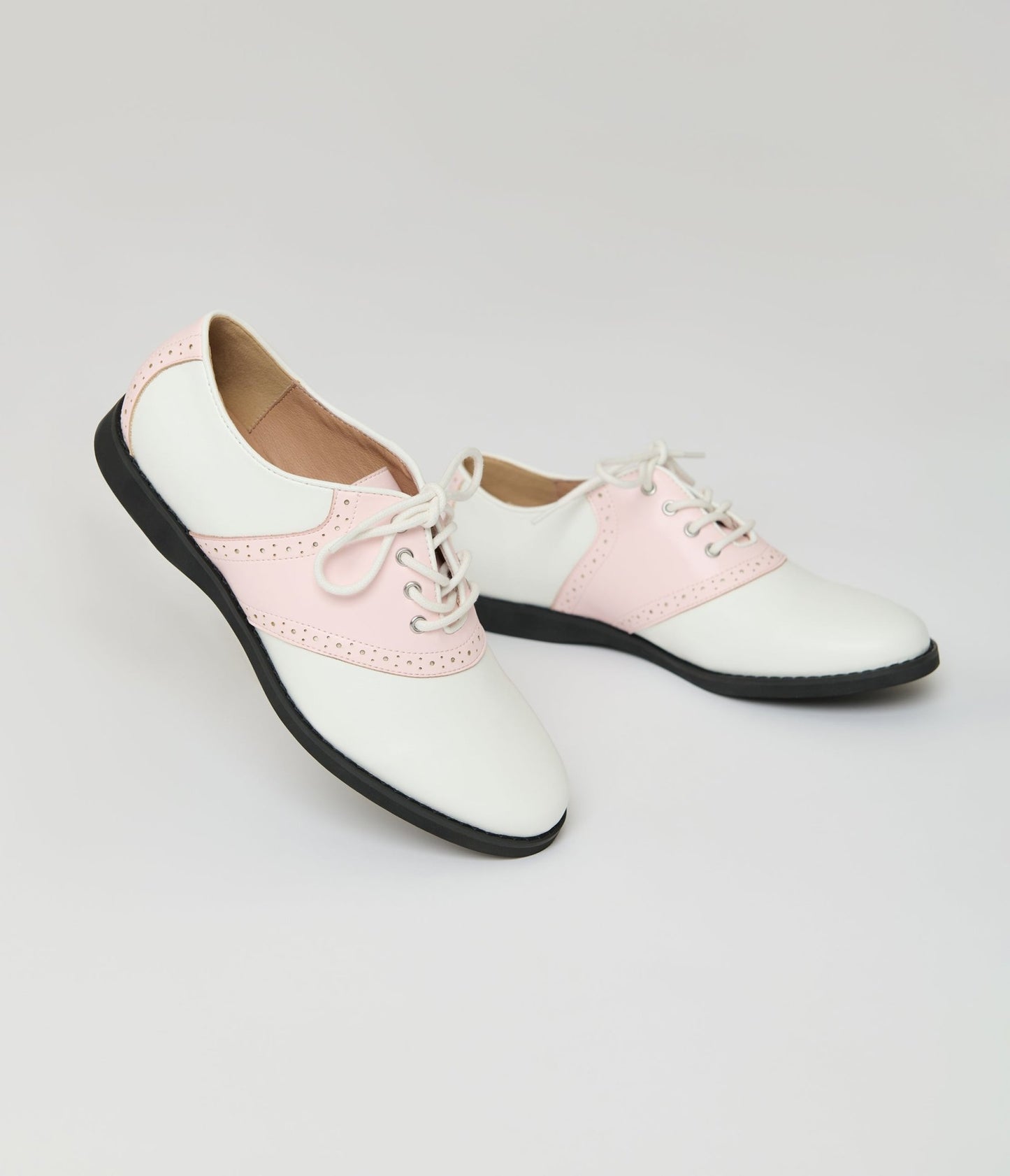 Chelsea Crew 1950s Pink & White Rizzo Saddle Oxford Shoes - Unique Vintage - Womens, SHOES, FLATS