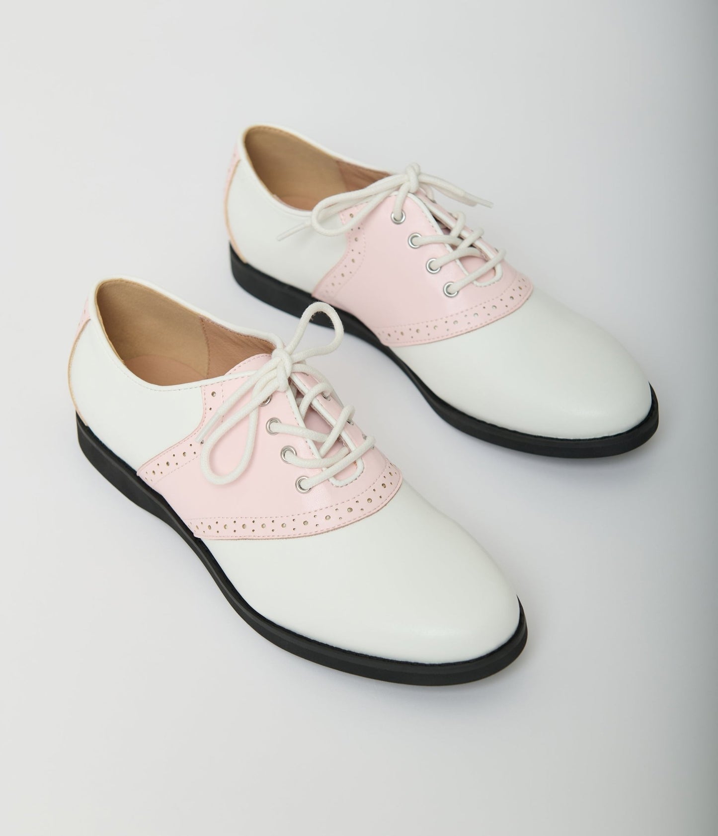 Chelsea Crew 1950s Pink & White Rizzo Saddle Oxford Shoes - Unique Vintage - Womens, SHOES, FLATS