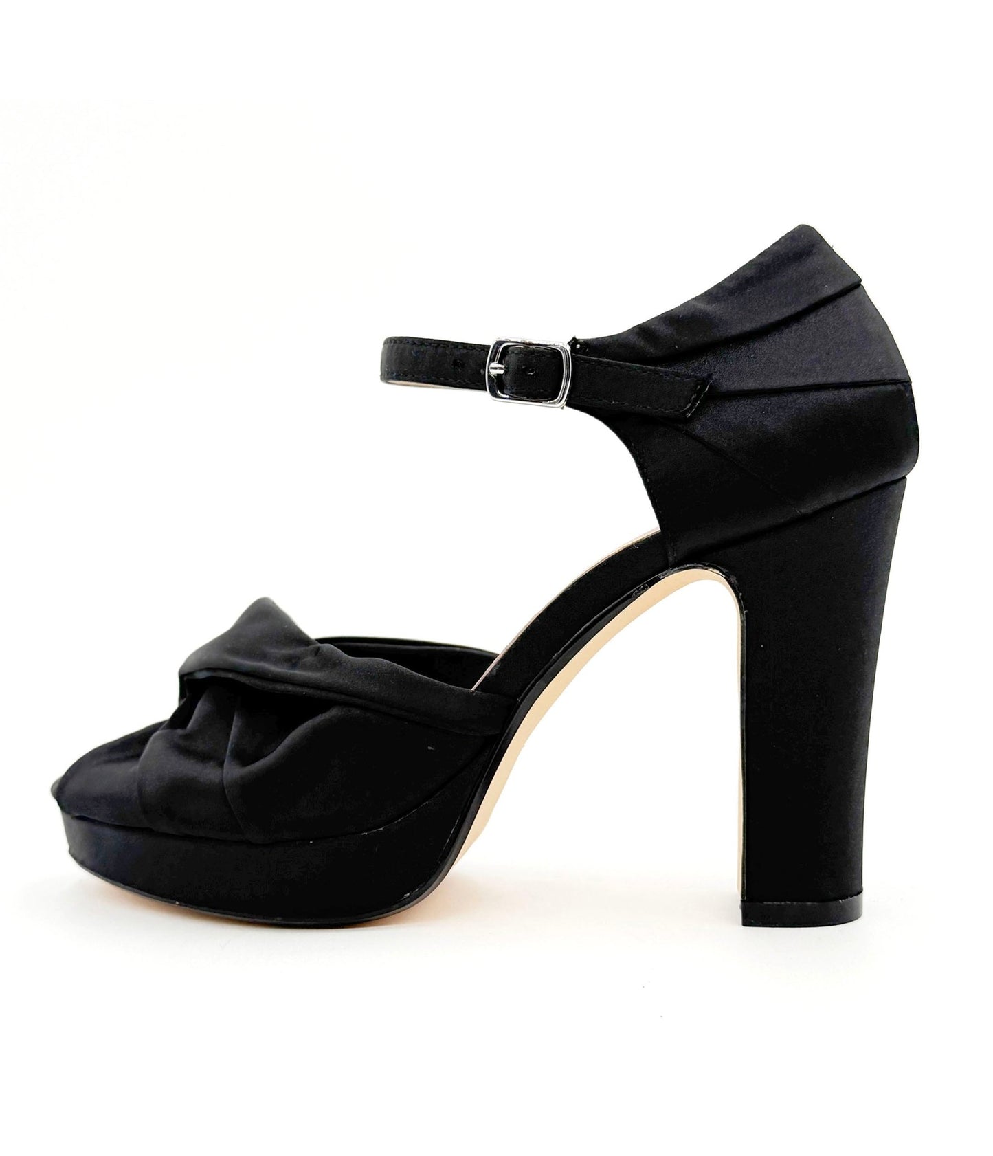 Chelsea Crew Black Satin Gloria Heels - Unique Vintage - Womens, SHOES, HEELS